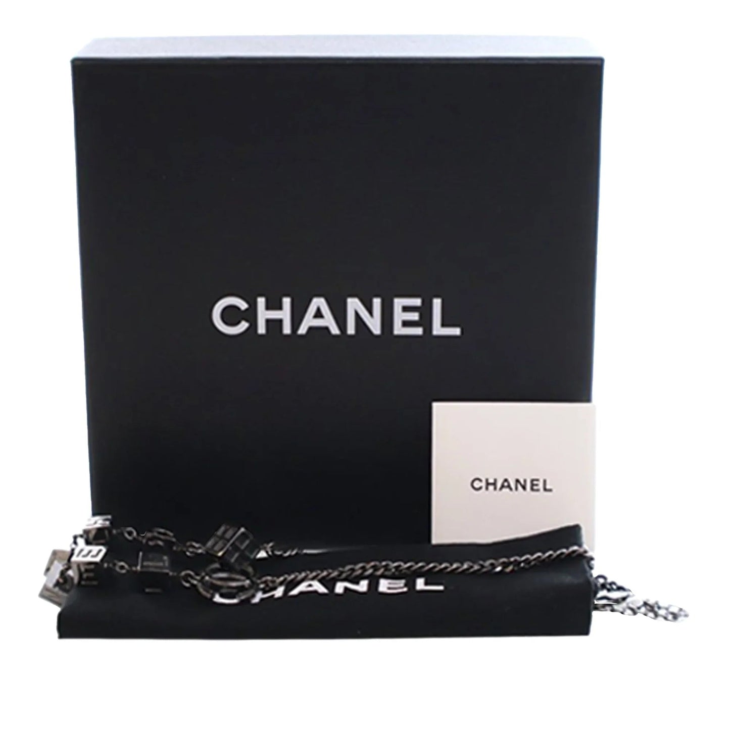 Silver Chanel CC Ruthenium Plated Logo Chain Choker Necklace
