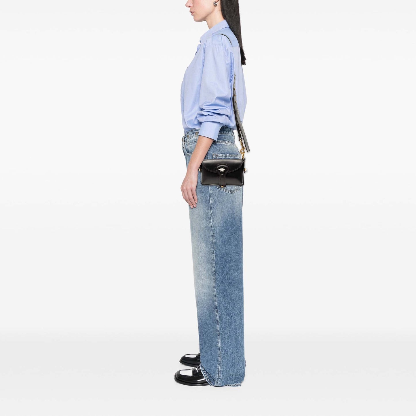 Black Dior Mini Leather D Bee Saddle Bag