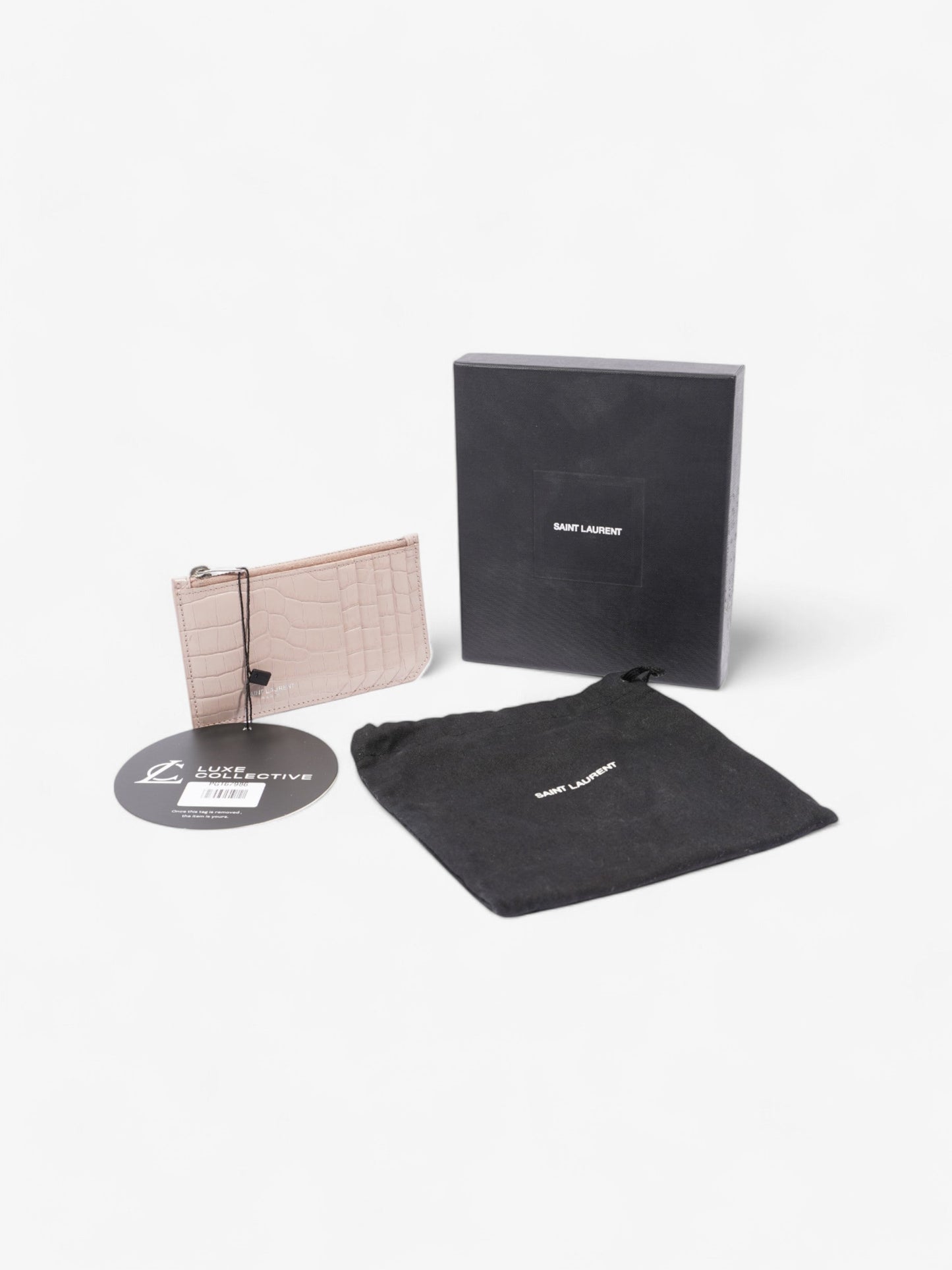 Saint Laurent 5 Card Holder Rose Beige Embossed Leather