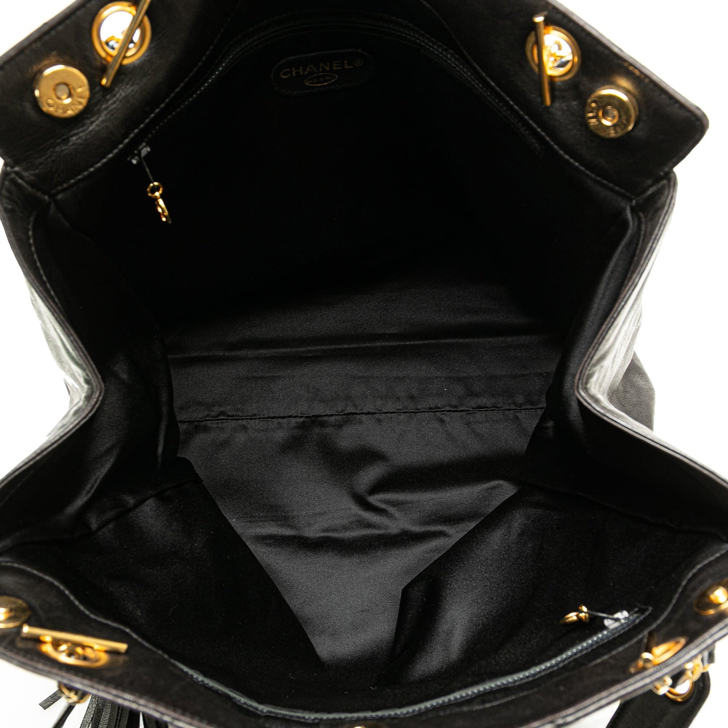 Black Chanel Quilted Lambskin Tassel Chain Tote