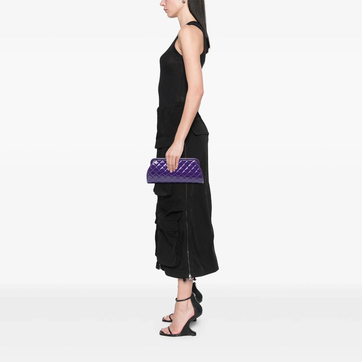 Purple Chanel CC Quilted Patent Kiss Lock Clutch
