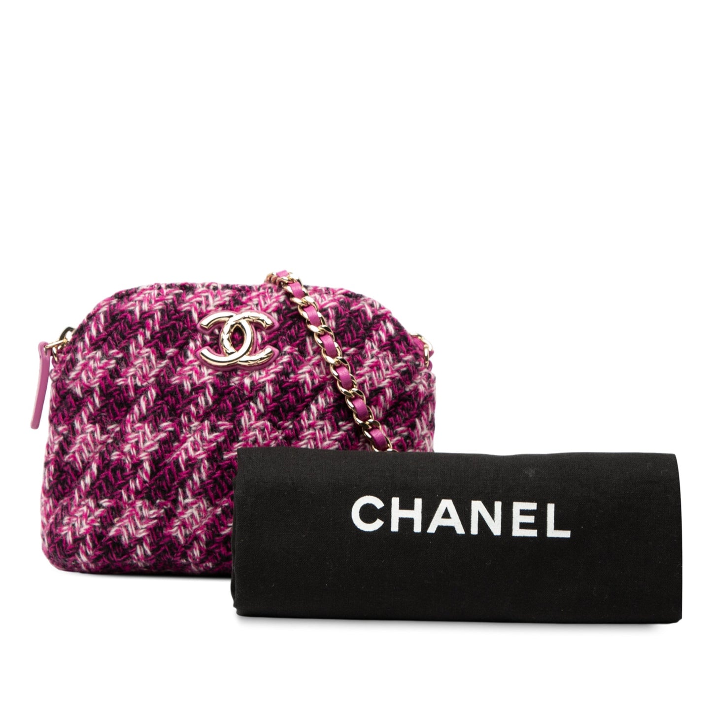 Purple Chanel CC Tweed Houndstooth Clutch On Chain Crossbody Bag