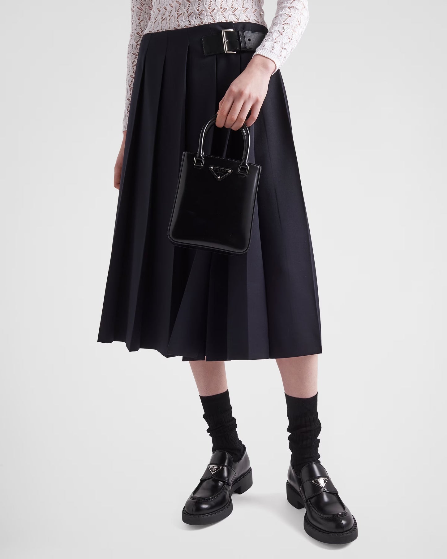 PRADA BRUSHED LEATHER TRIANGLE LOGO LOAFERS