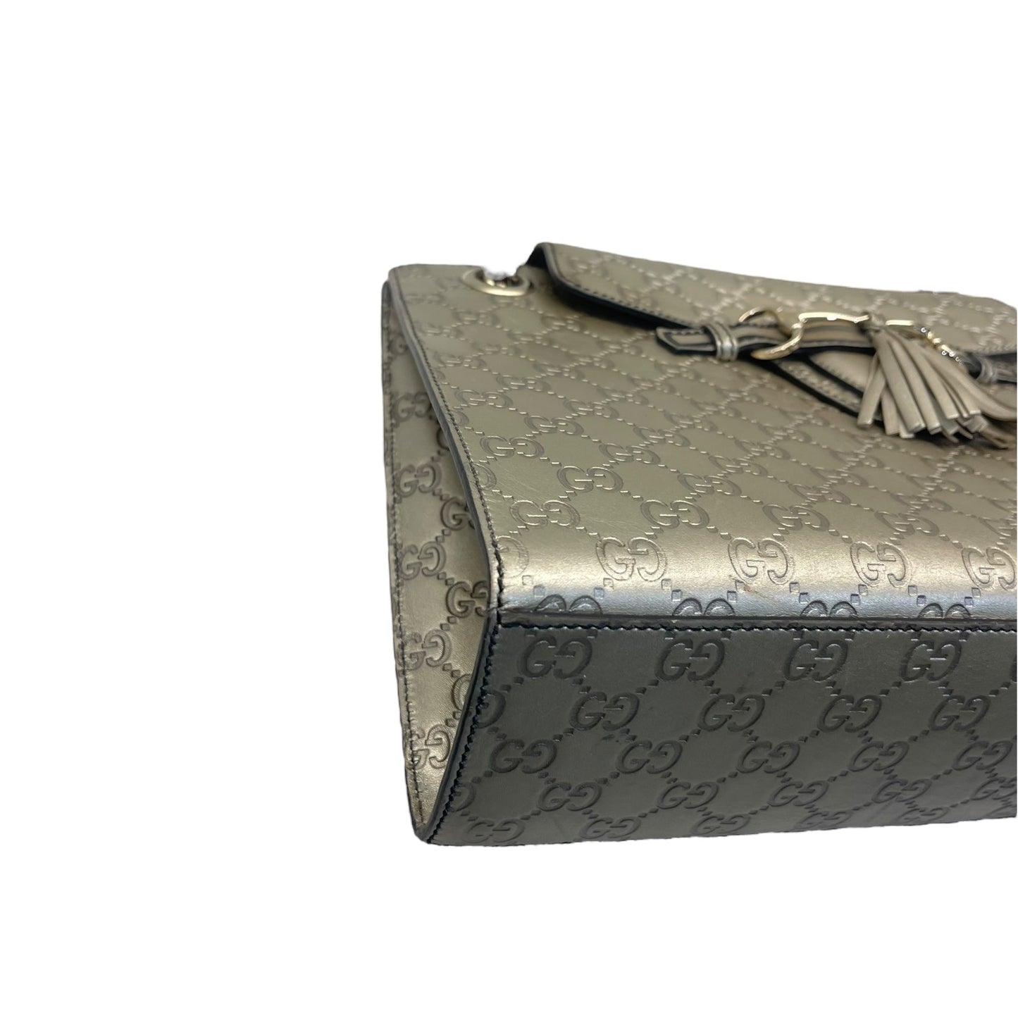 Gucci Beige Metallic Guccissima Leather Large Emily Chain Shoulder Bag