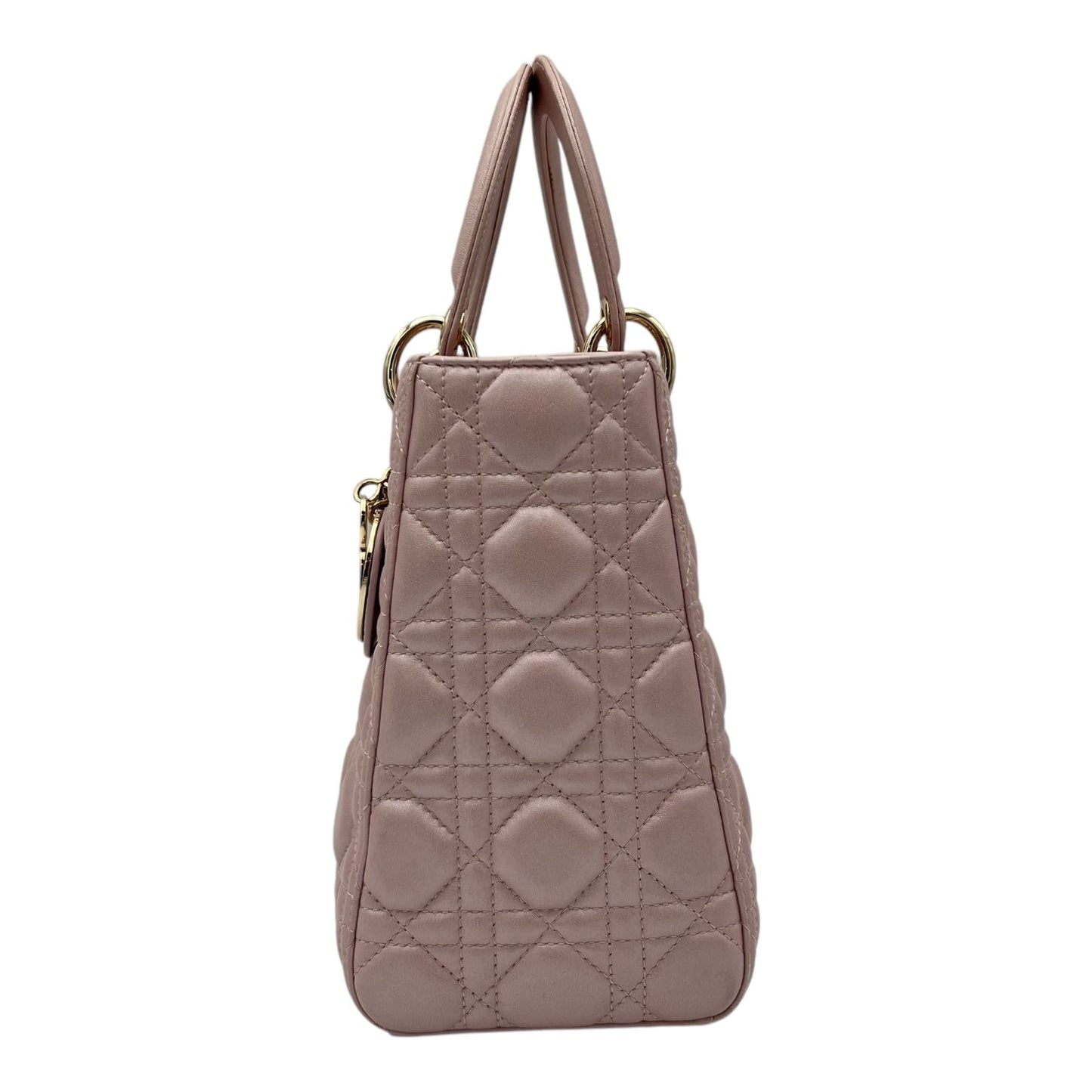 Lady Dior Top Handle Bag Medium Pink in Lambskin, Gold hardware