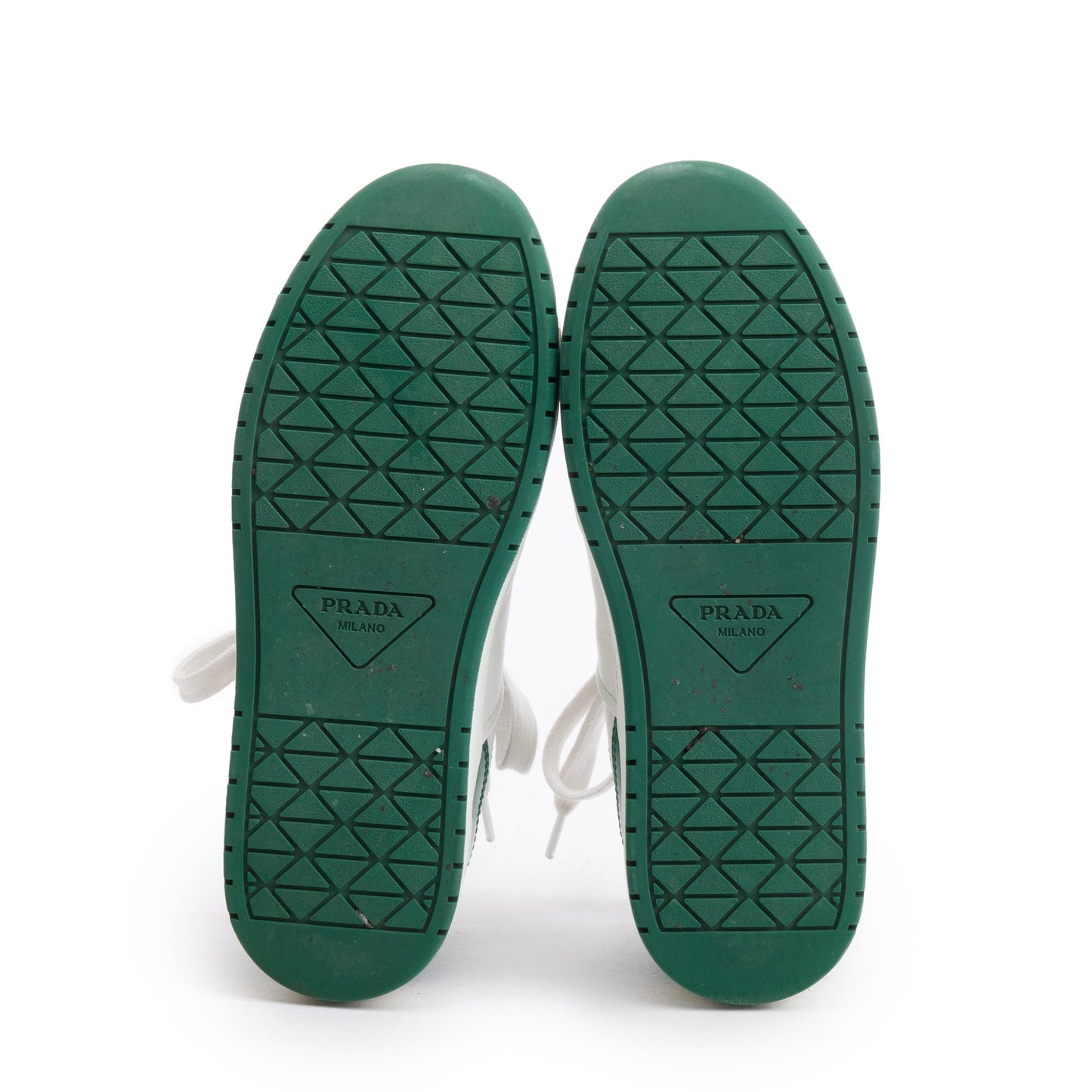 Prada Green/White Calfskin Enamel Triangle Logo Sneakers, Size 35