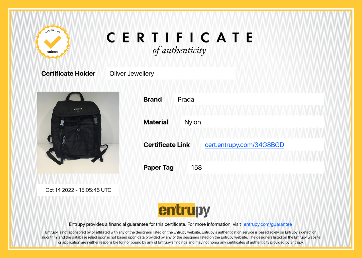 Prada Quilted Tessuto Nylon Double Buckle Backpack