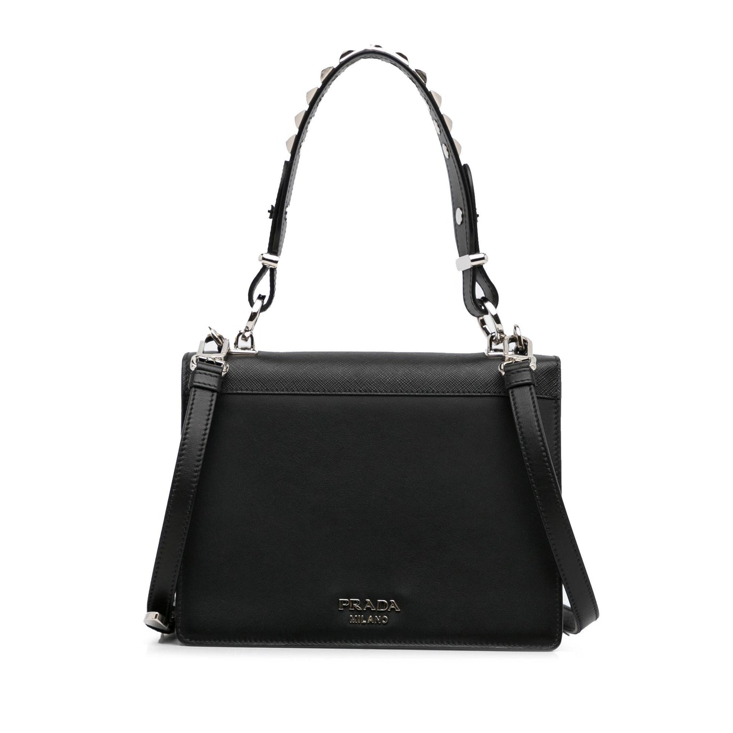 Prada Saffiano Trimmed City Calf Racing Logo Elektra Satchel (SHG-xahHaD)