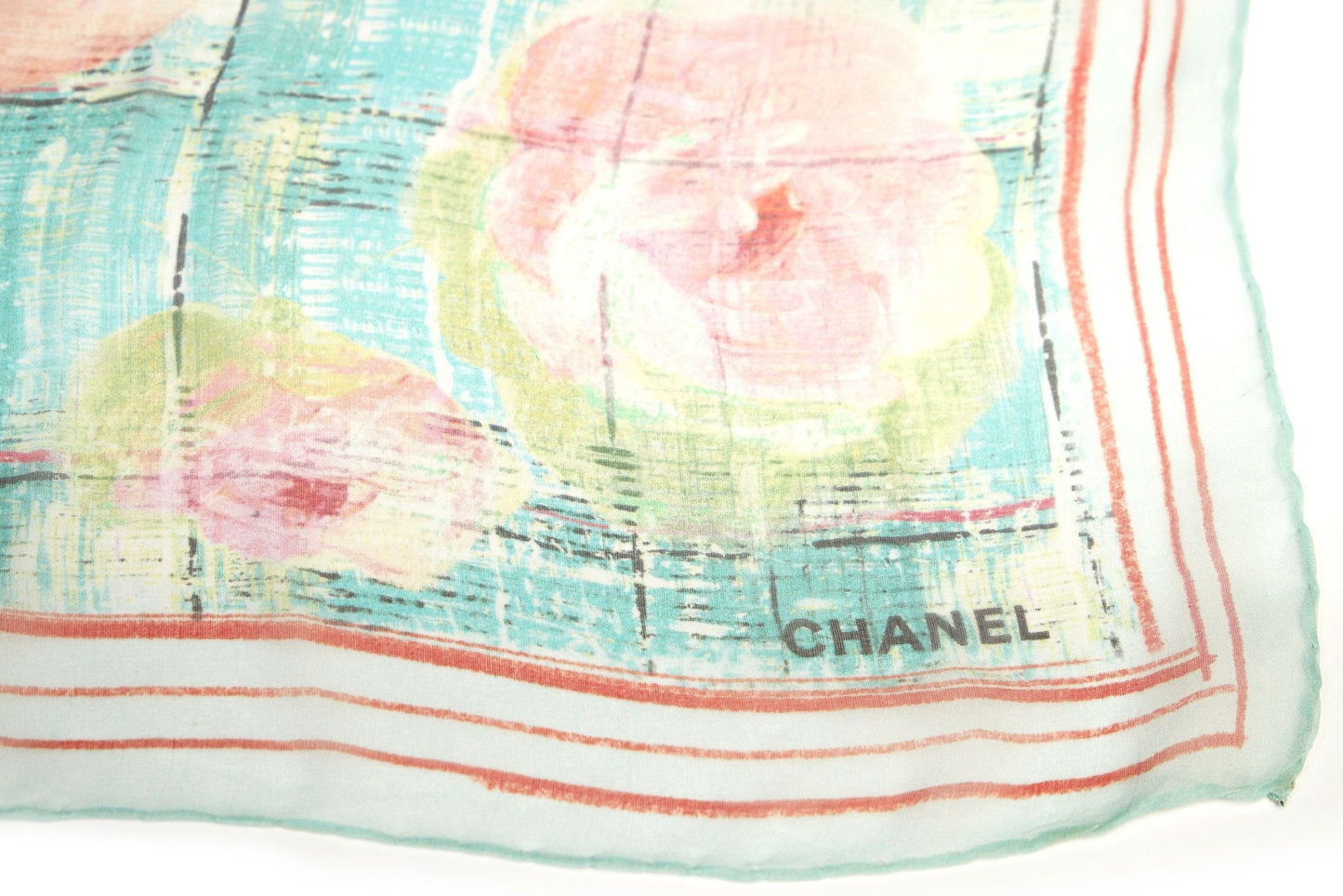 Chanel Seafoam Chiffon Camellia Scarf