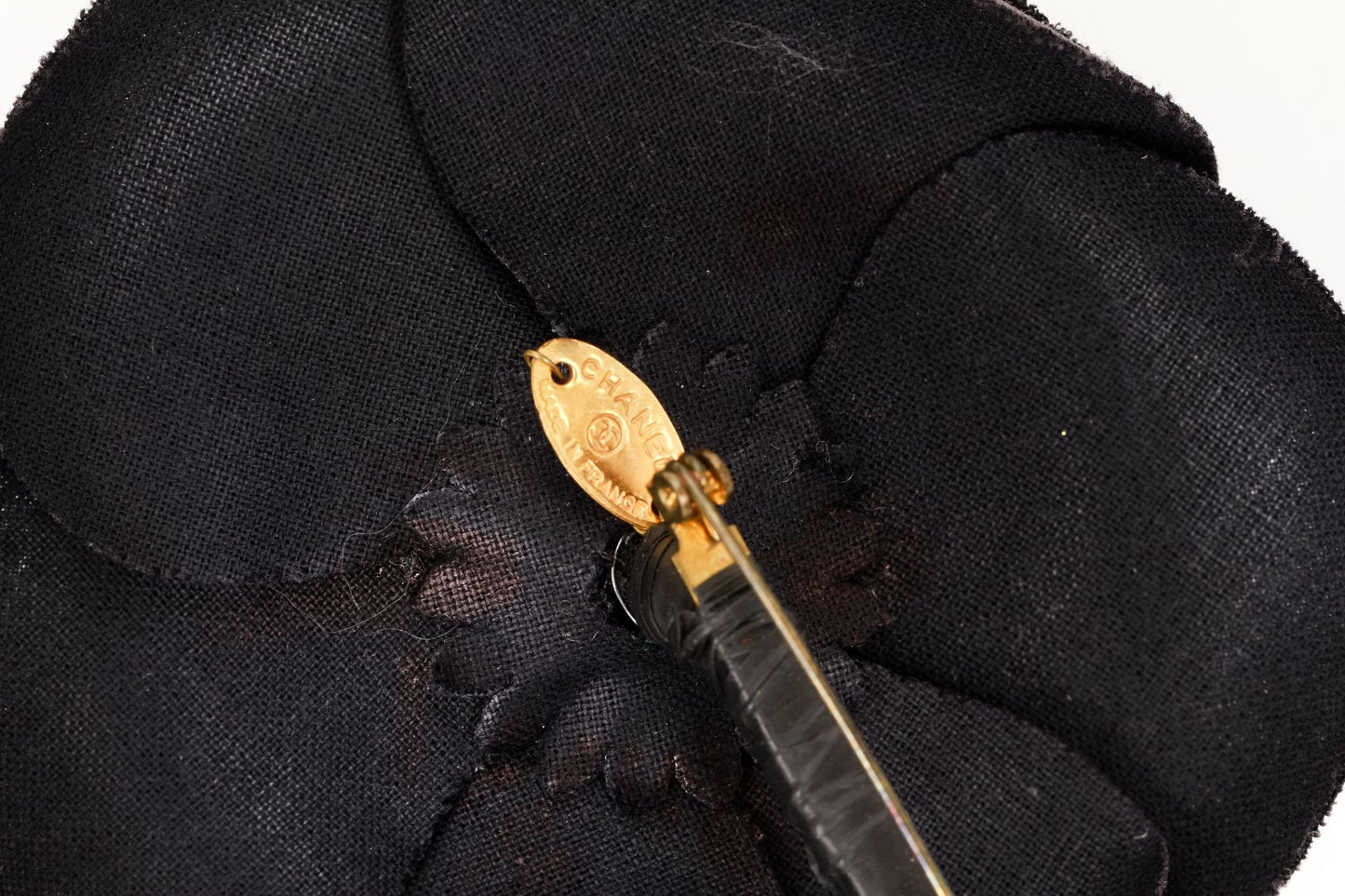 Chanel large black fabric camelia brooch