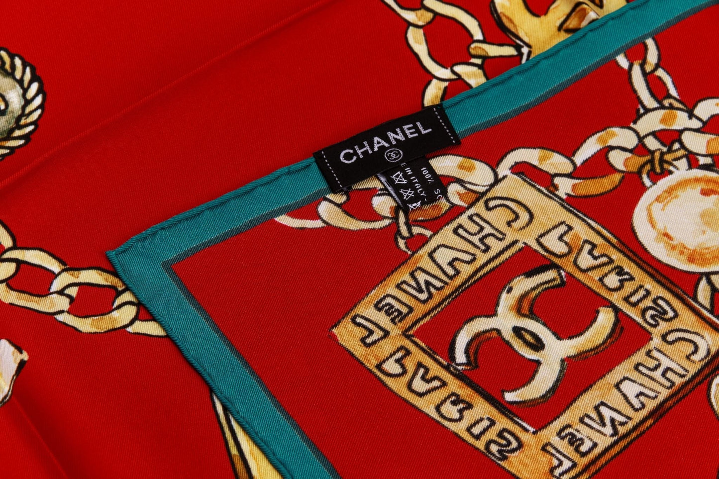 Chanel New 70s Jewelry Red Silk Scarf