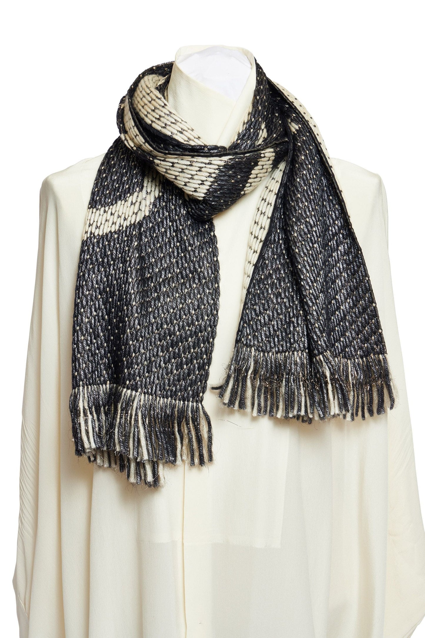 Chanel Black and White Metallic Scarf BN