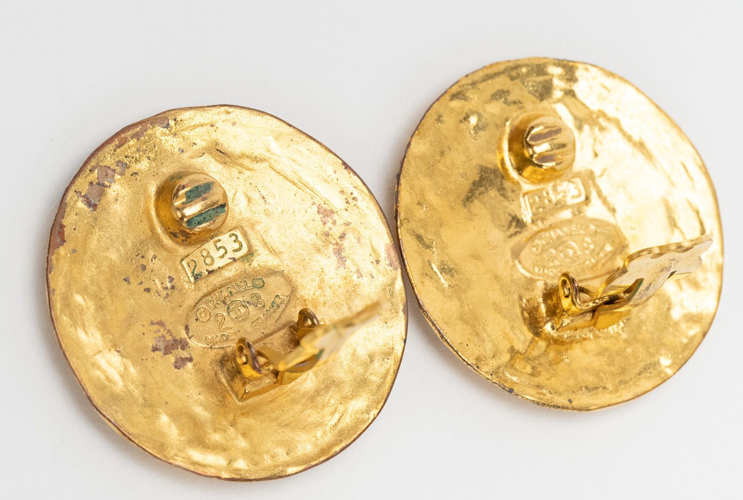Chanel Button Logo Earrings Gold