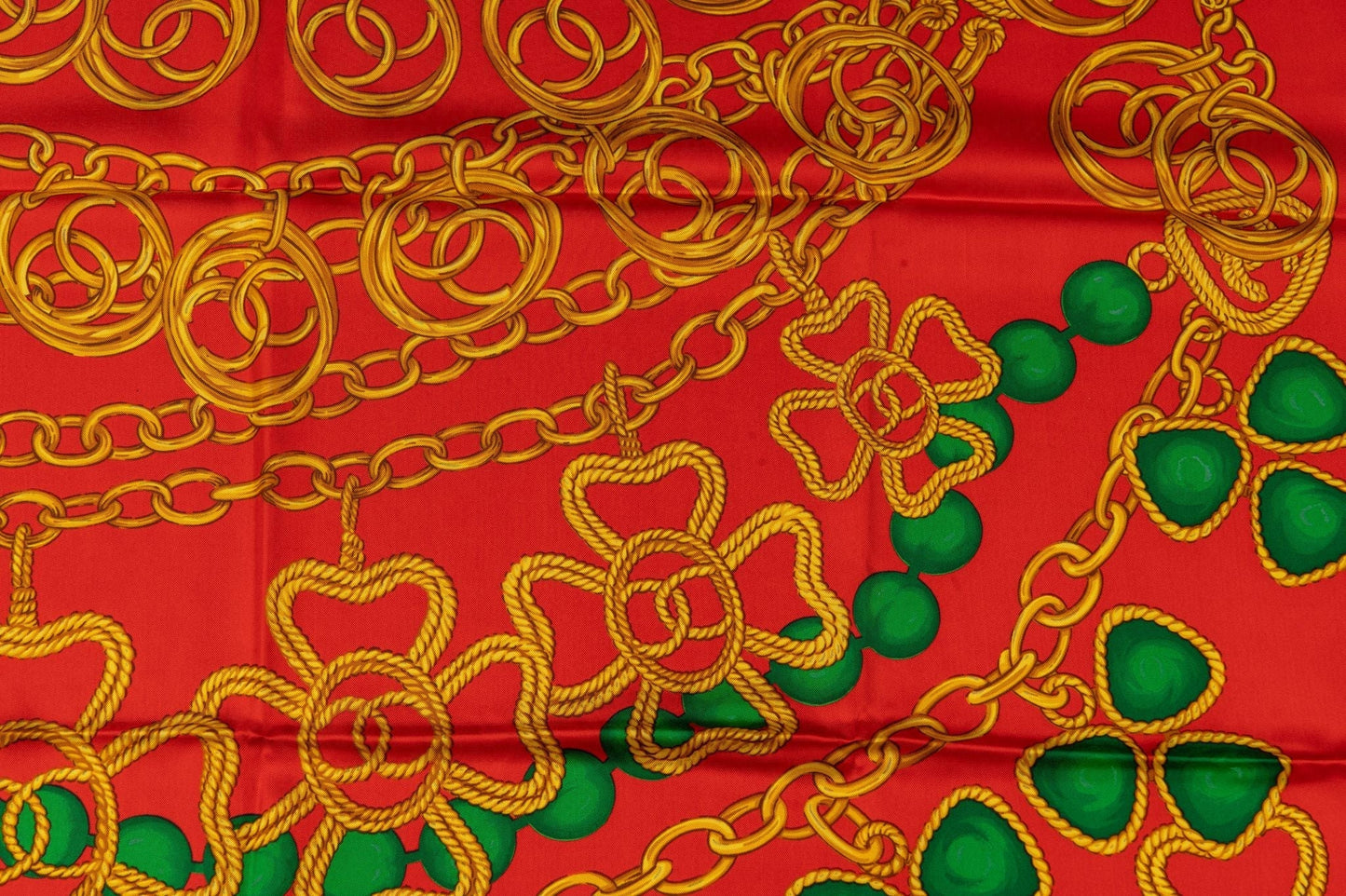 Chanel 80s Red Gripoix Silk Scarf