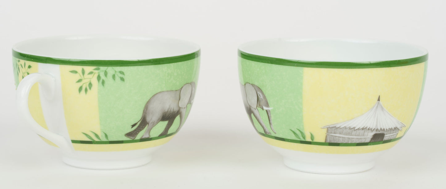 Hermes Set/2 Africa Green Teacups W/Box