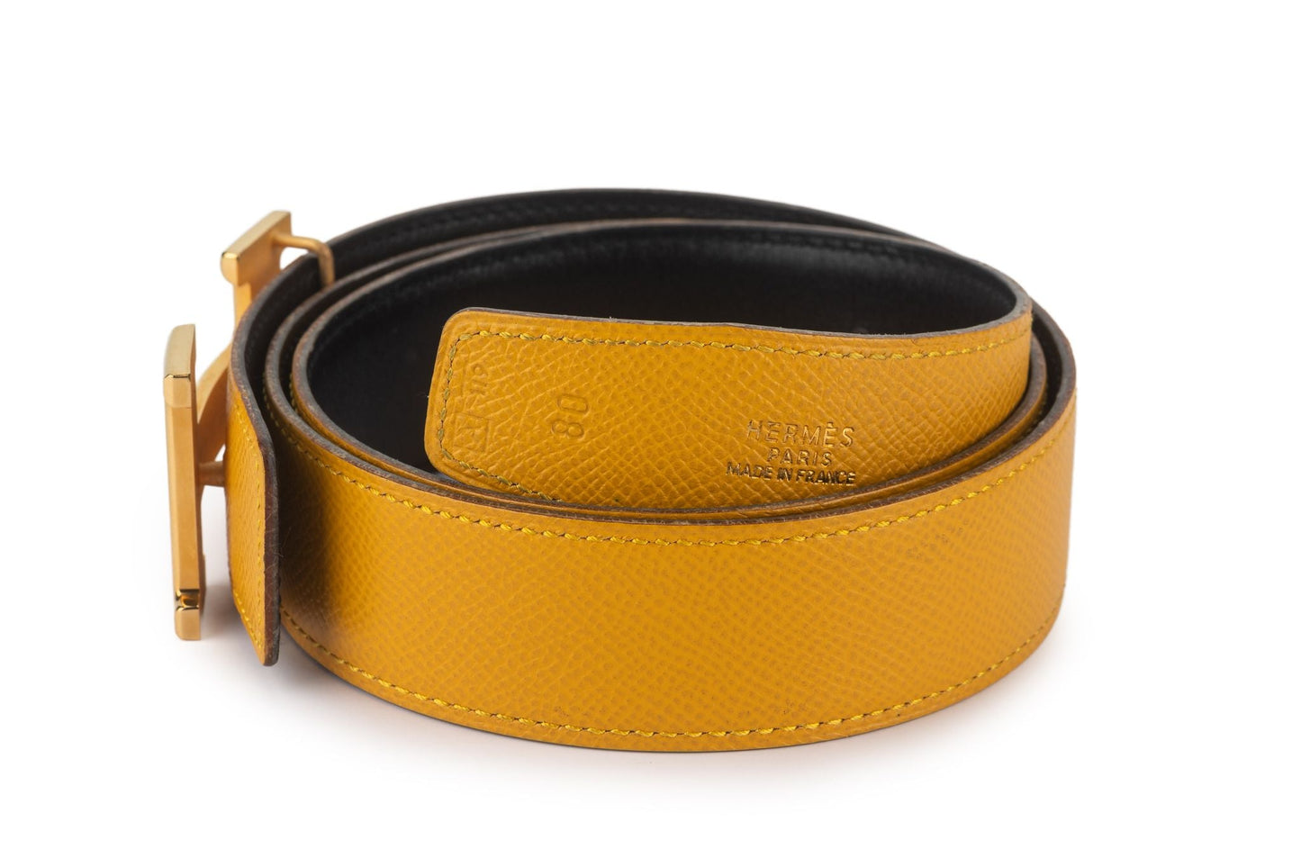 Hermes Reversible H Yellow Leather Belt