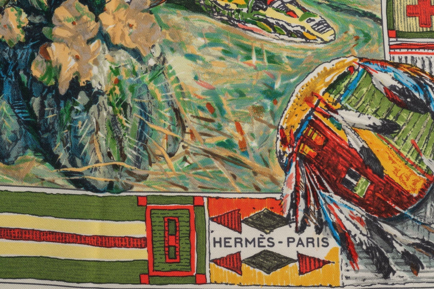 Hermes "Les Cheyennes" Cream Silk Scarf