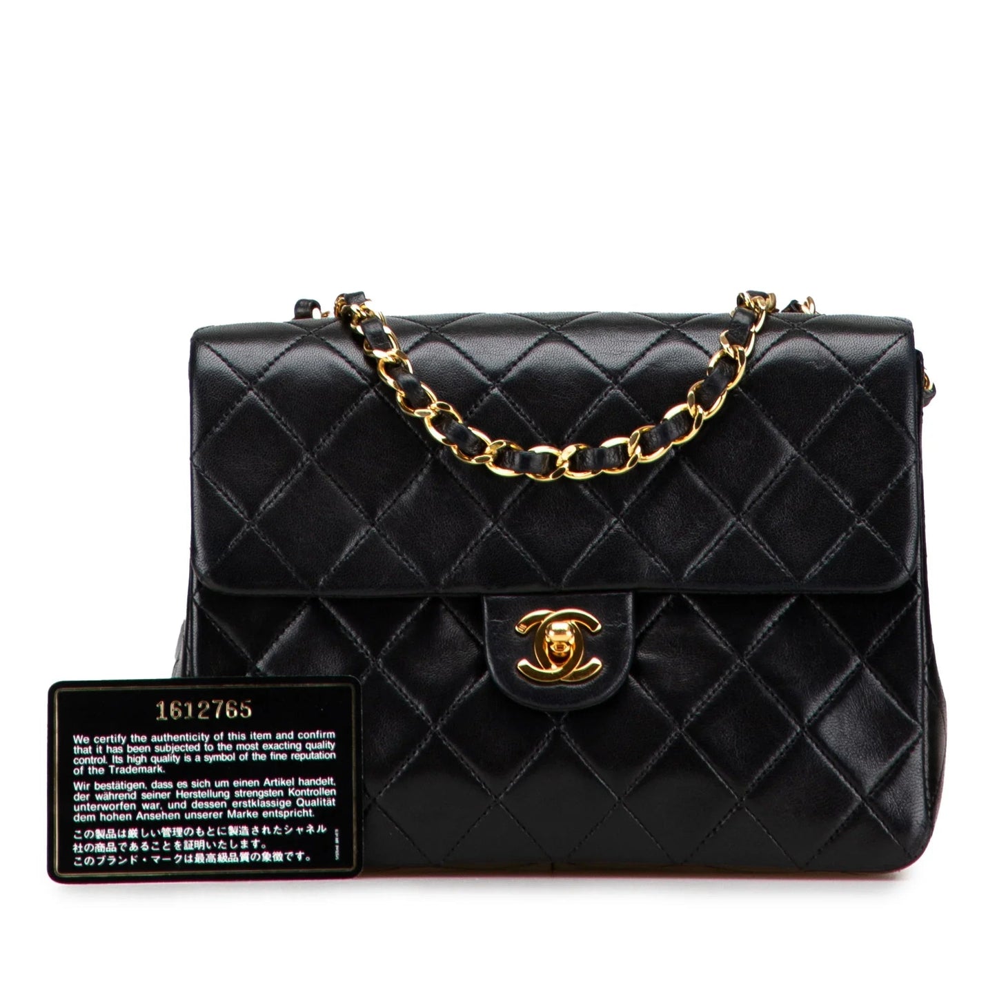 Black Chanel Small Square Quilted Lambskin Flap Crossbody Bag