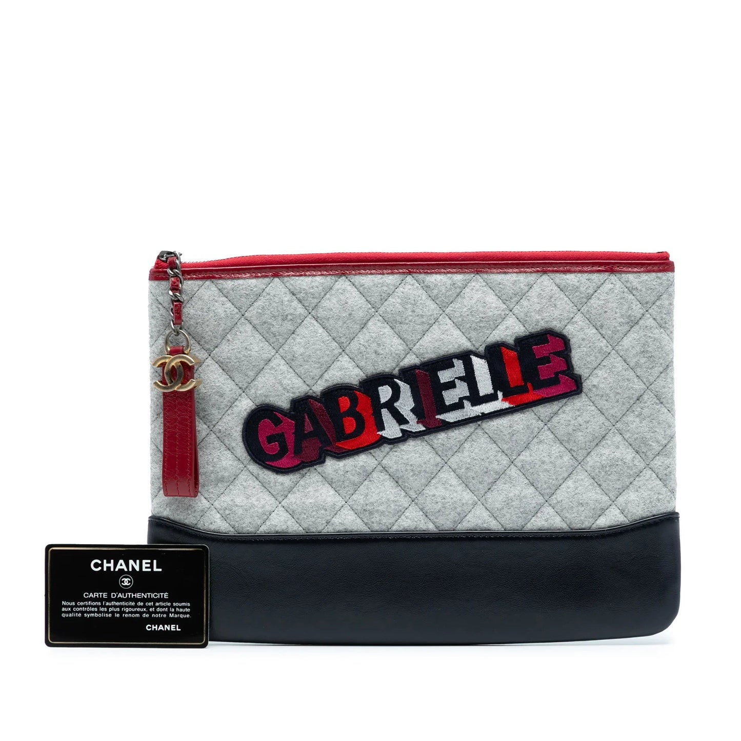 Gray Chanel Medium Quilted Wool and Calfskin Gabrielle O Case Clutch
