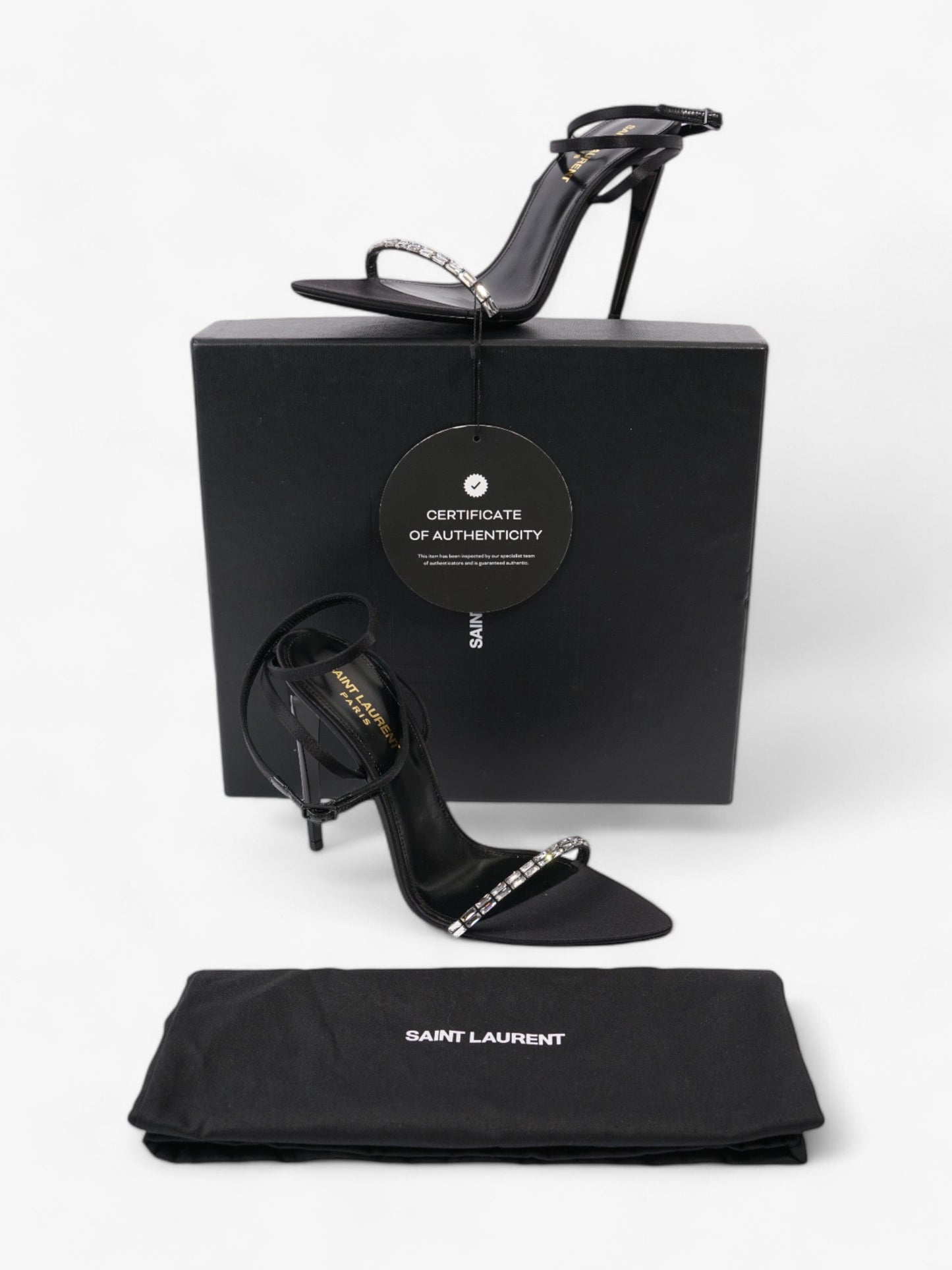 Saint Laurent Gloria 110 Black Satin EU 38.5 UK 5.5