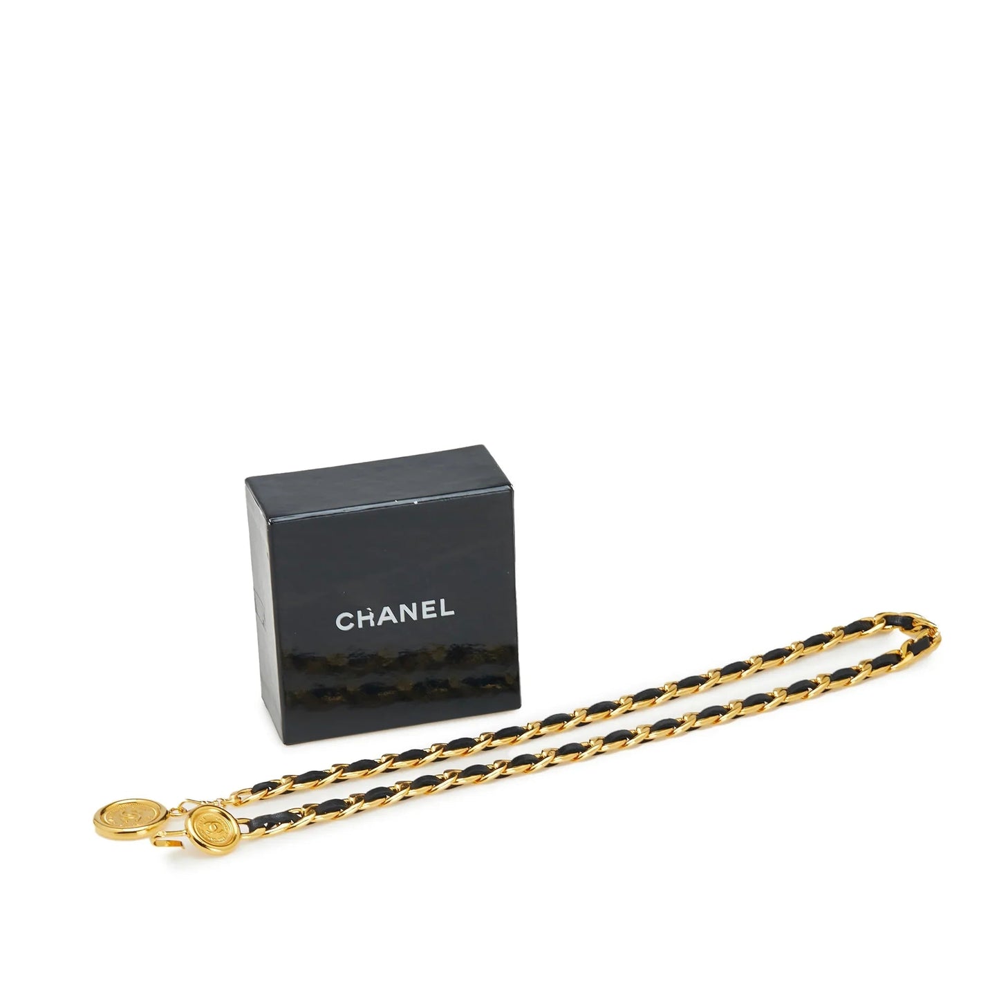 Gold Chanel Gold Plated Medallion Leather Woven Chain Belt