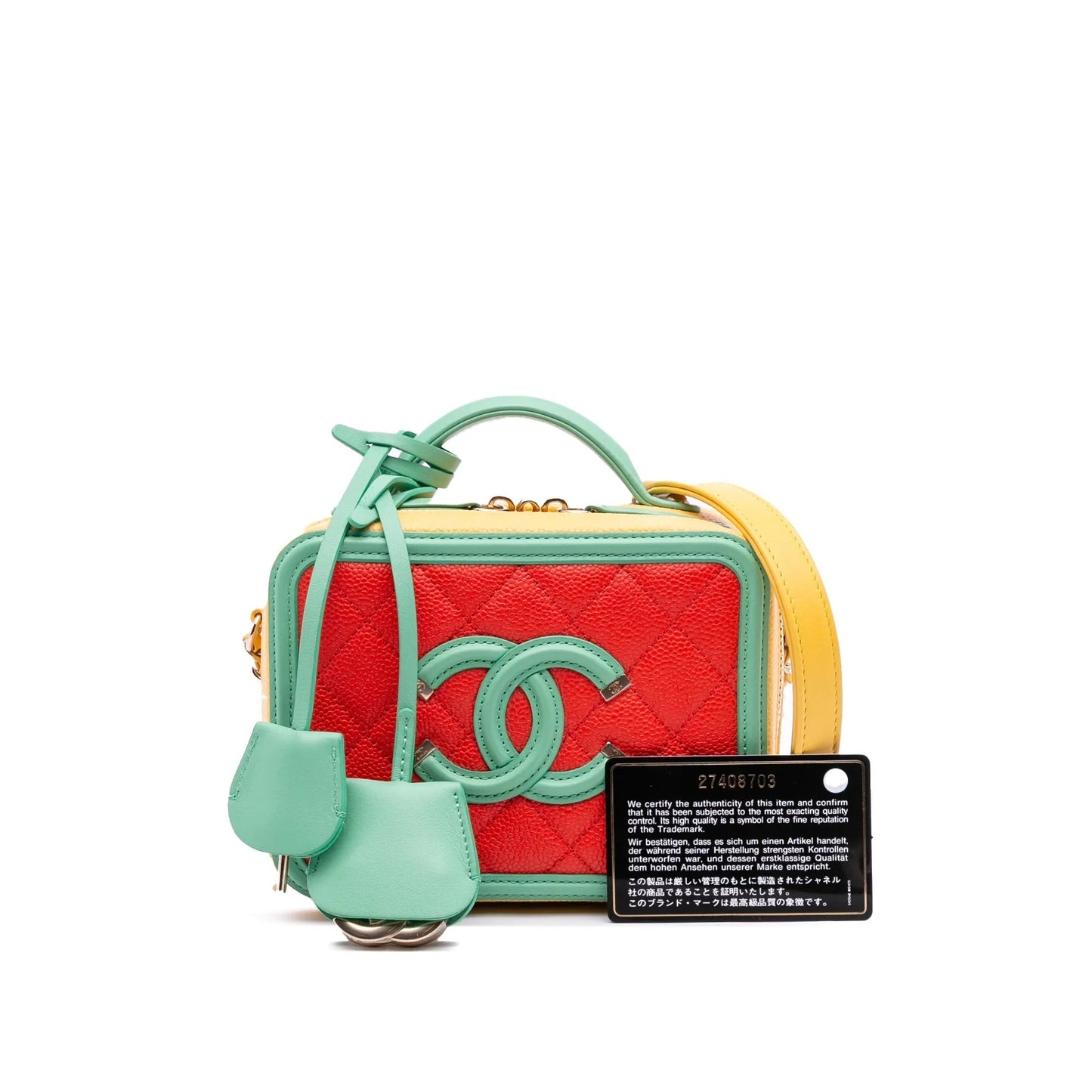 Orange Chanel Small Tricolor Caviar CC Filigree Vanity Case Satchel