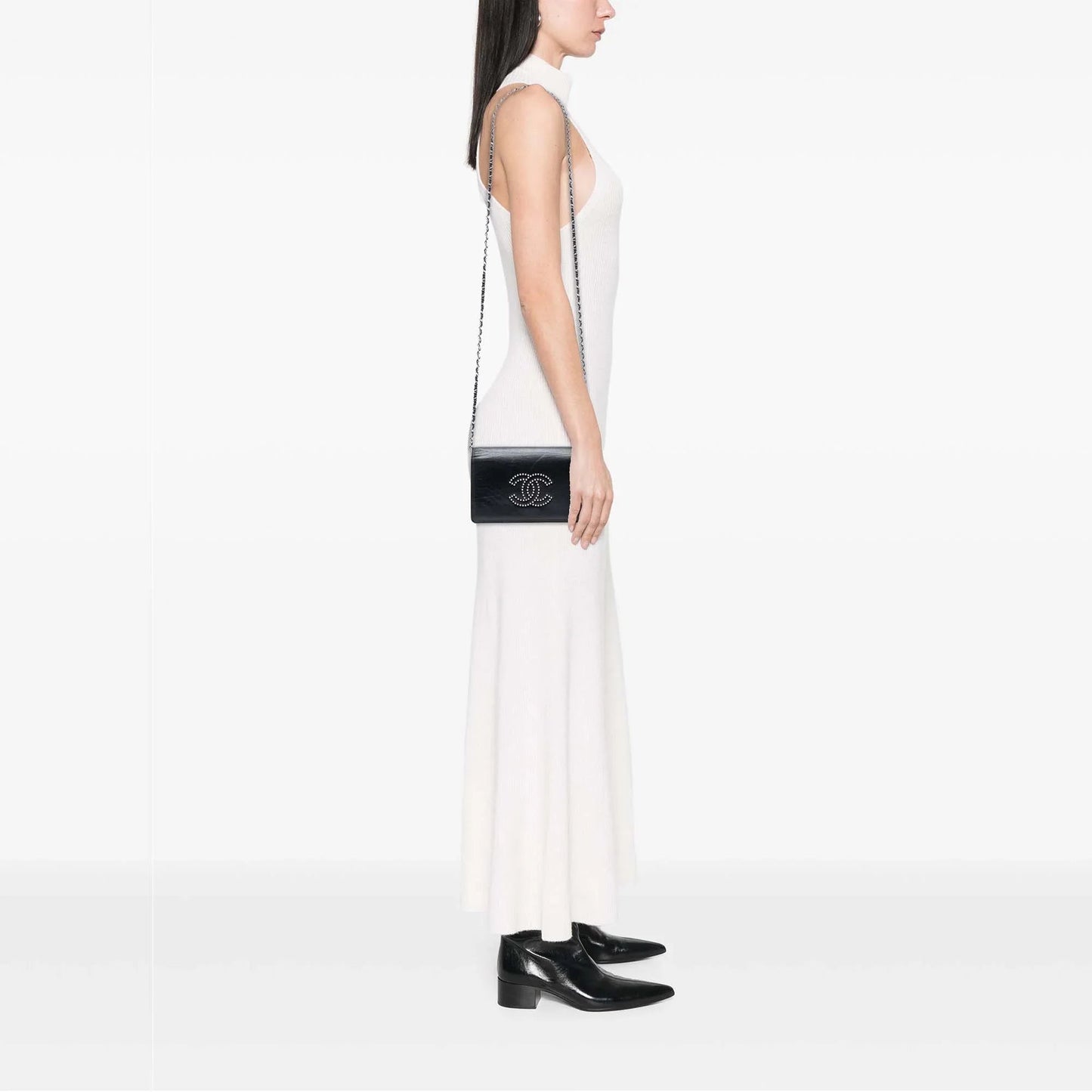 Black Chanel Studded Lambskin CC Wallet on Chain Crossbody Bag