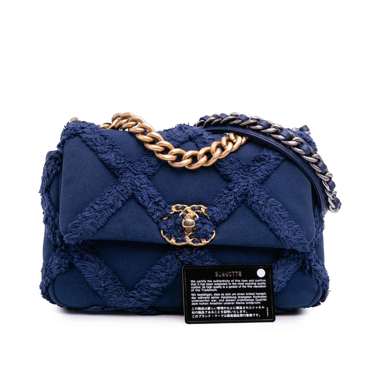 Blue Chanel Medium Canvas and Cotton 19 Flap Satchel