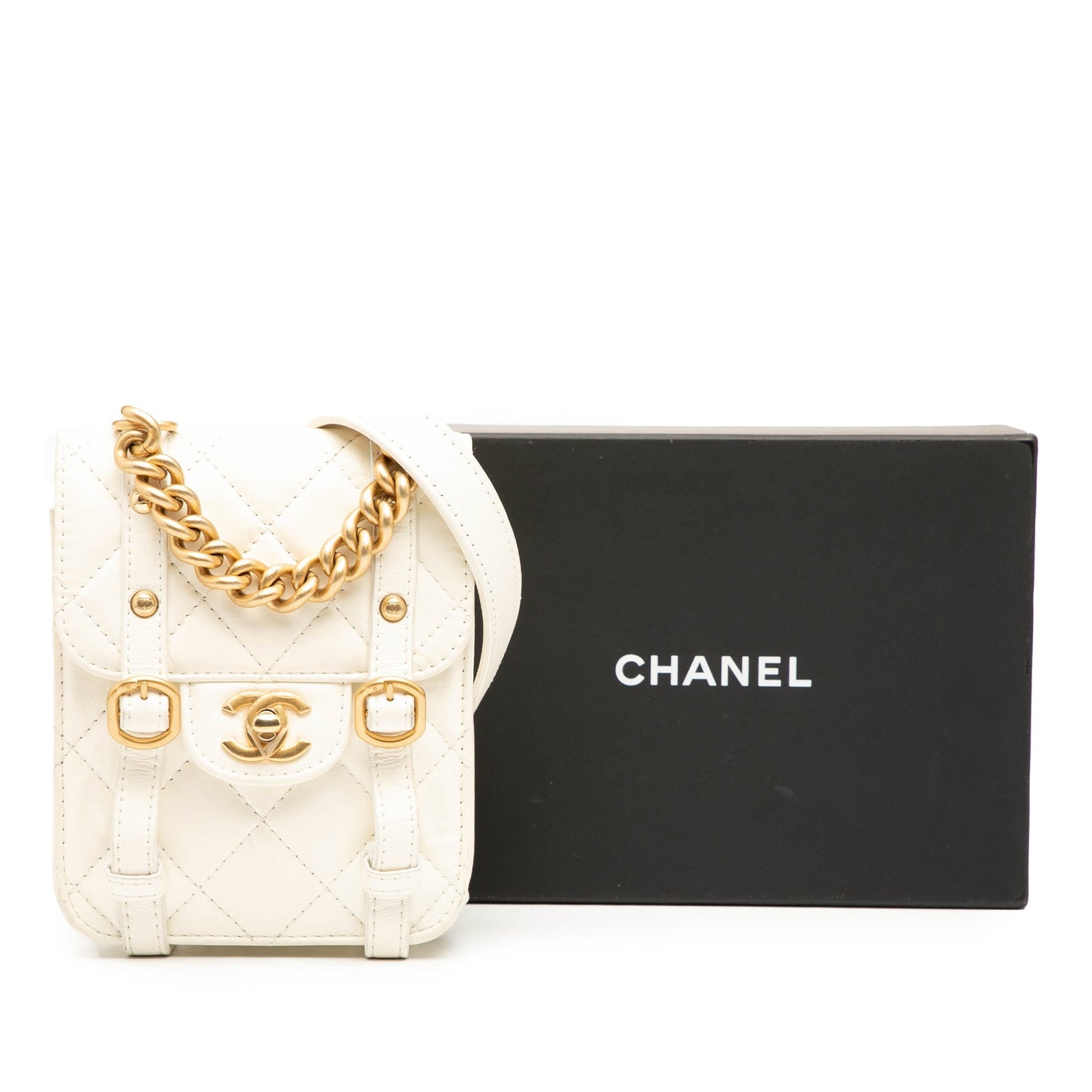 White Chanel Mini Aged Calfskin City School Flap Satchel
