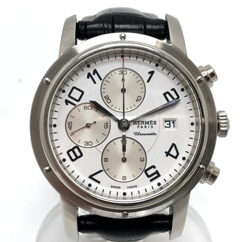 HERMES Watches Mechanical Automatic CP1.910 Stainless Steel Silver Clipper Chrono white dial mens d