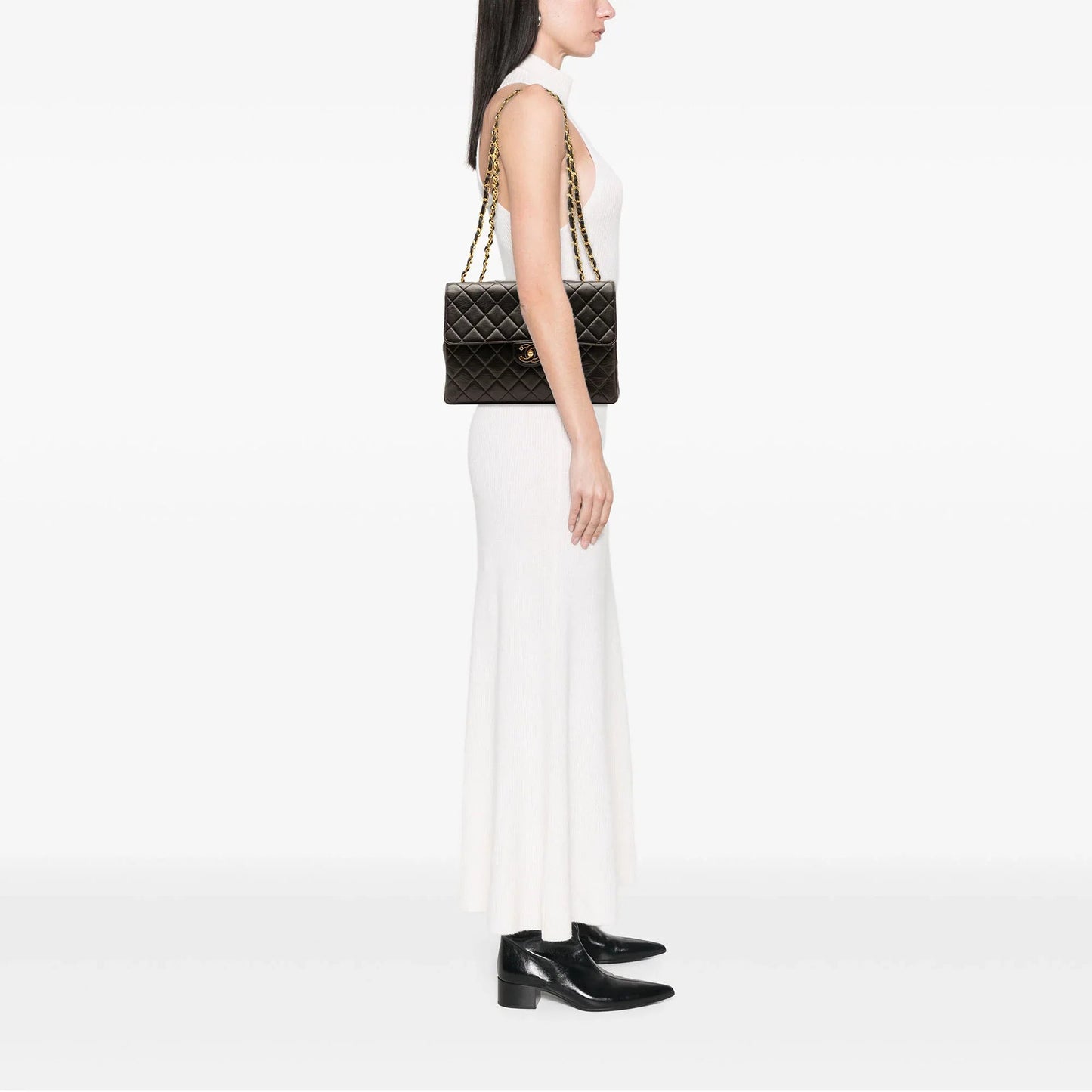 Black Chanel Jumbo Classic Lambskin Single Flap Shoulder Bag