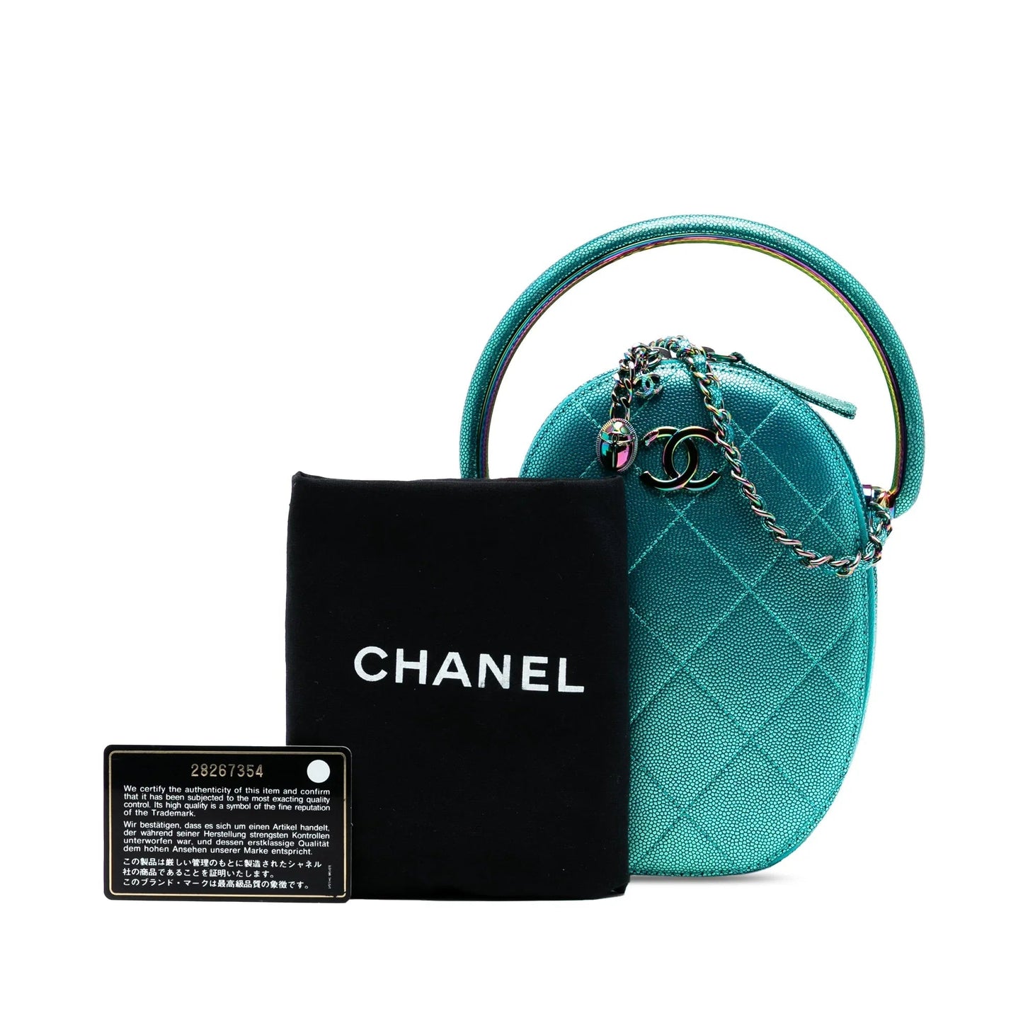 Blue Chanel Quilted Metallic Caviar Rainbow Hardware Oval Camera Bag Satchel