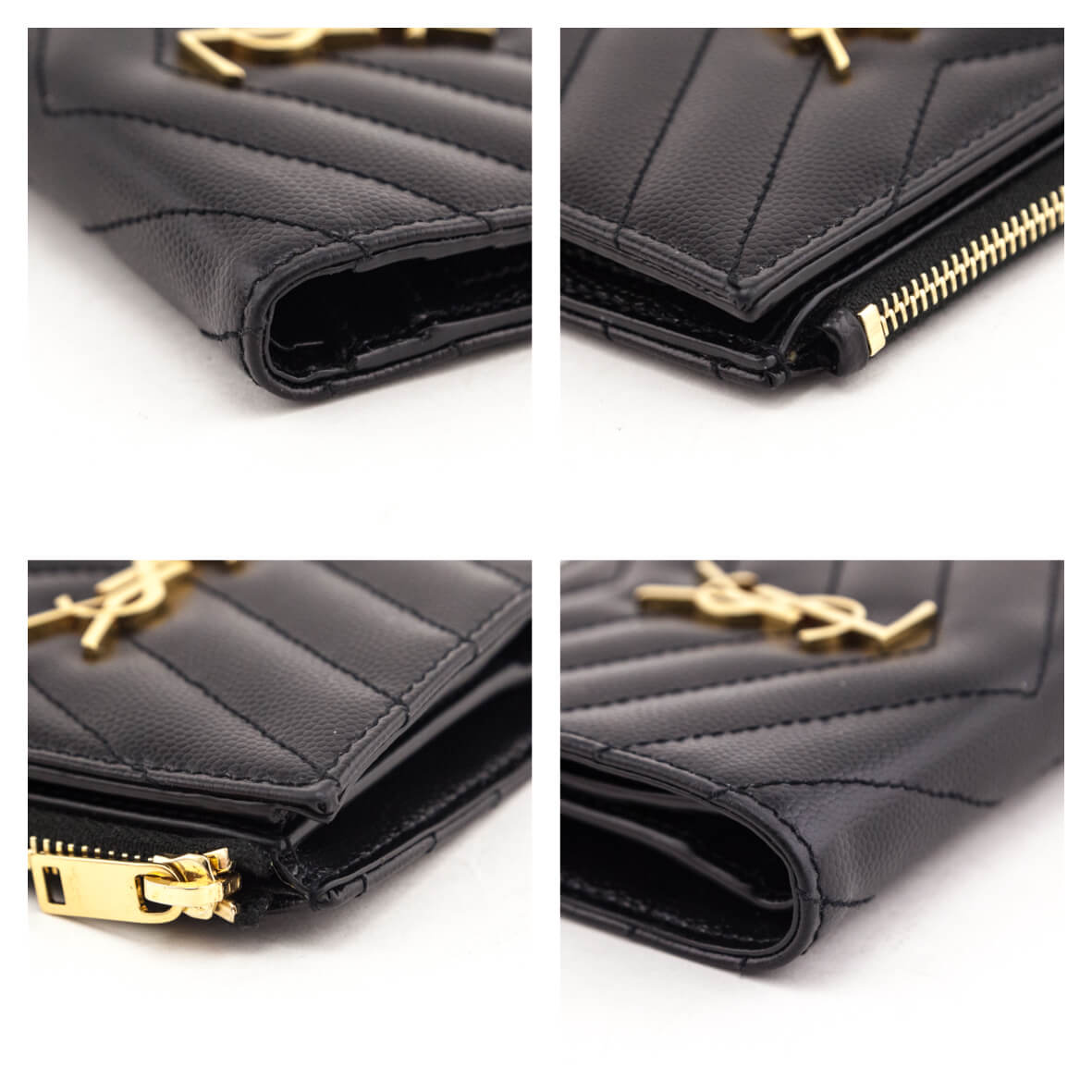 Luxury Saint Laurent Trending 2025 Black Grain De Poudre Matelasse Chevron Cassandre Bi-Fold Wallet