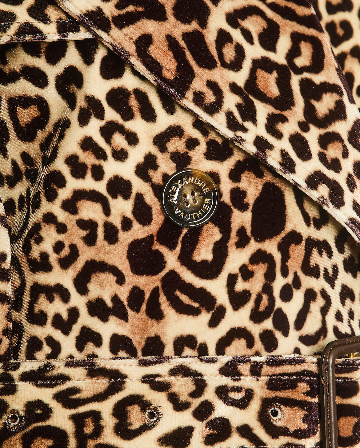 Alexandre Vauthier Brown Leopard Velvet Trench Coat with Button Detailing Size FR 36 (UK 8)