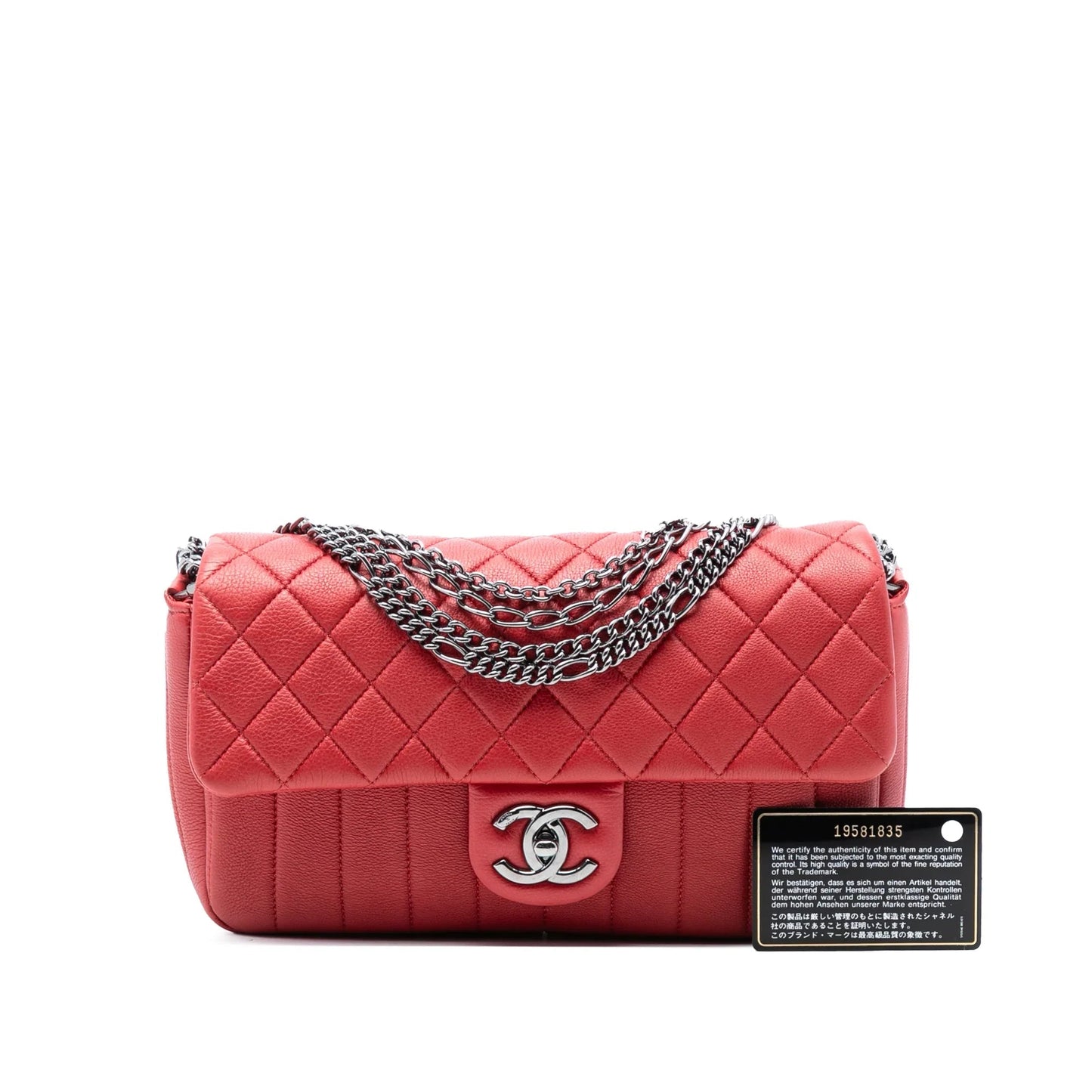 Red Chanel CC Quilted Calfskin Multi Chain Flap Shoulder Bag