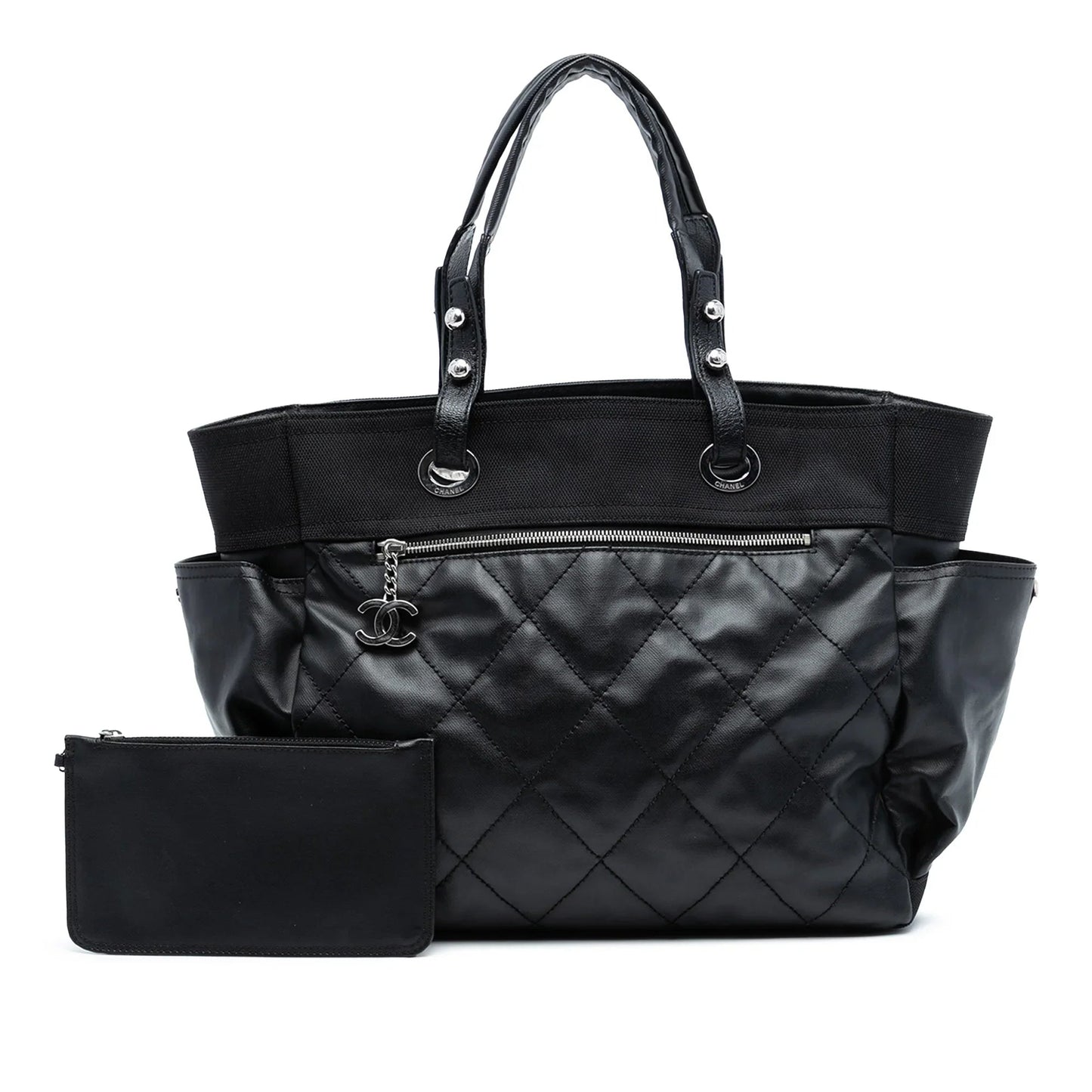Black Chanel Large Quilted Coated Canvas Paris Biarritz Tote