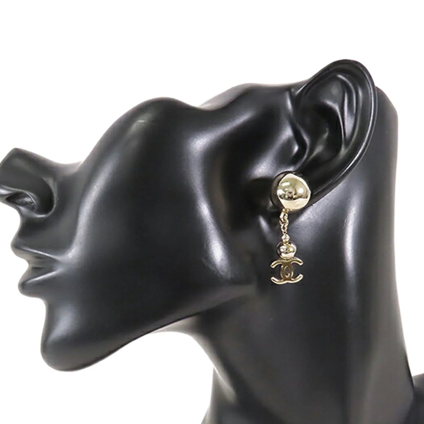 Gold Chanel CC Gold Plated Swing Push Back Earrings