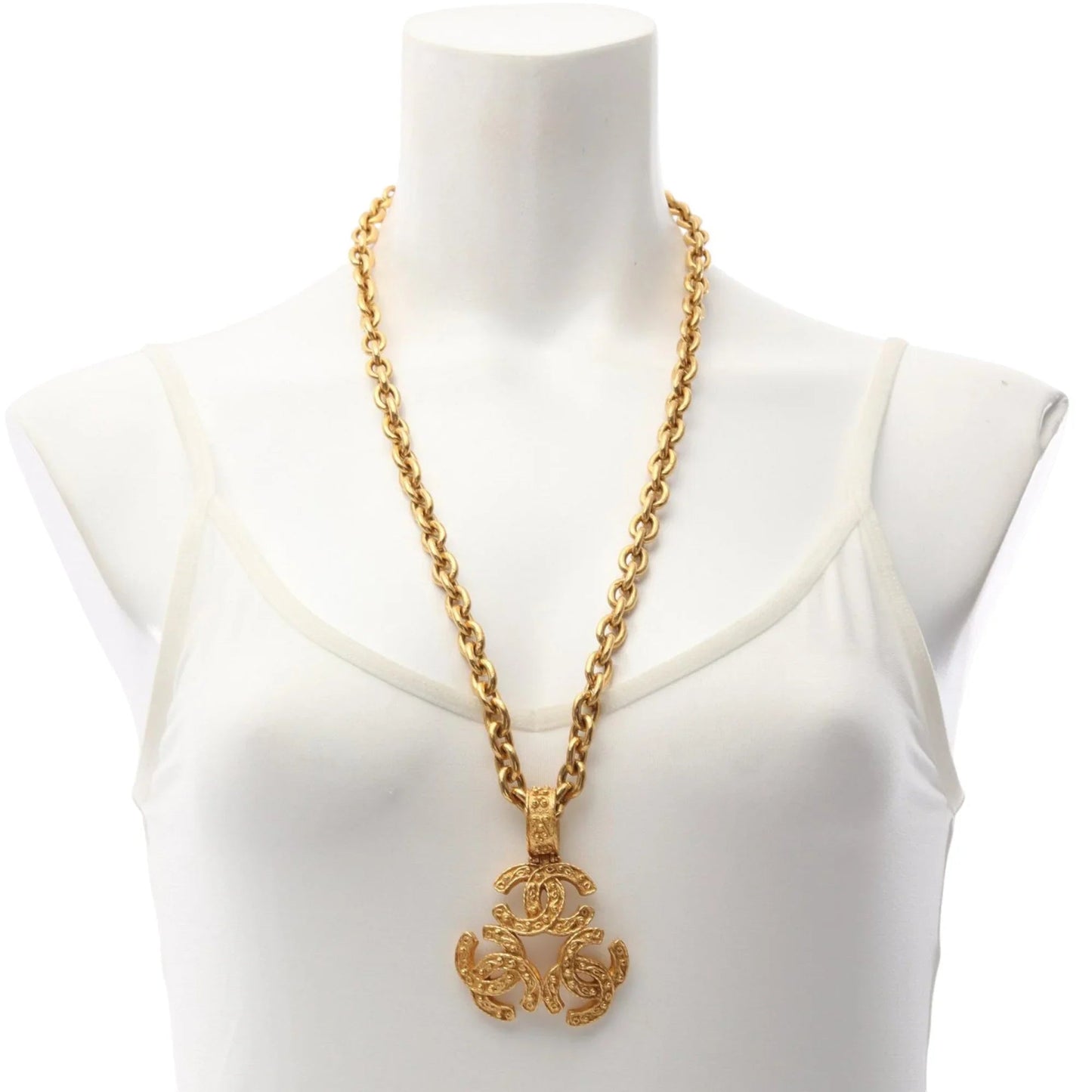 Gold Chanel Gold Plated Triple CC Pendant Necklace
