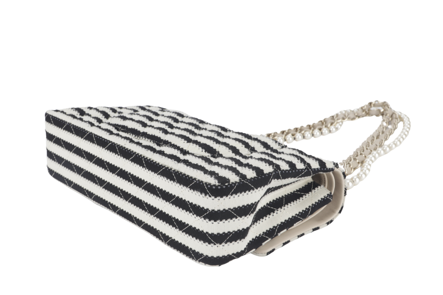 CHANEL COCO SAILOR STRIPE (1919xxxx) BLACK & WHITE JERSEY GOLD HARDWARE WITH
