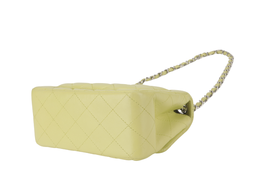CHANEL CLASSIC FLAP MINI LIME (1468xxxx) LAMBSKIN SILVER HARDWARE NO WITH DUST COVER