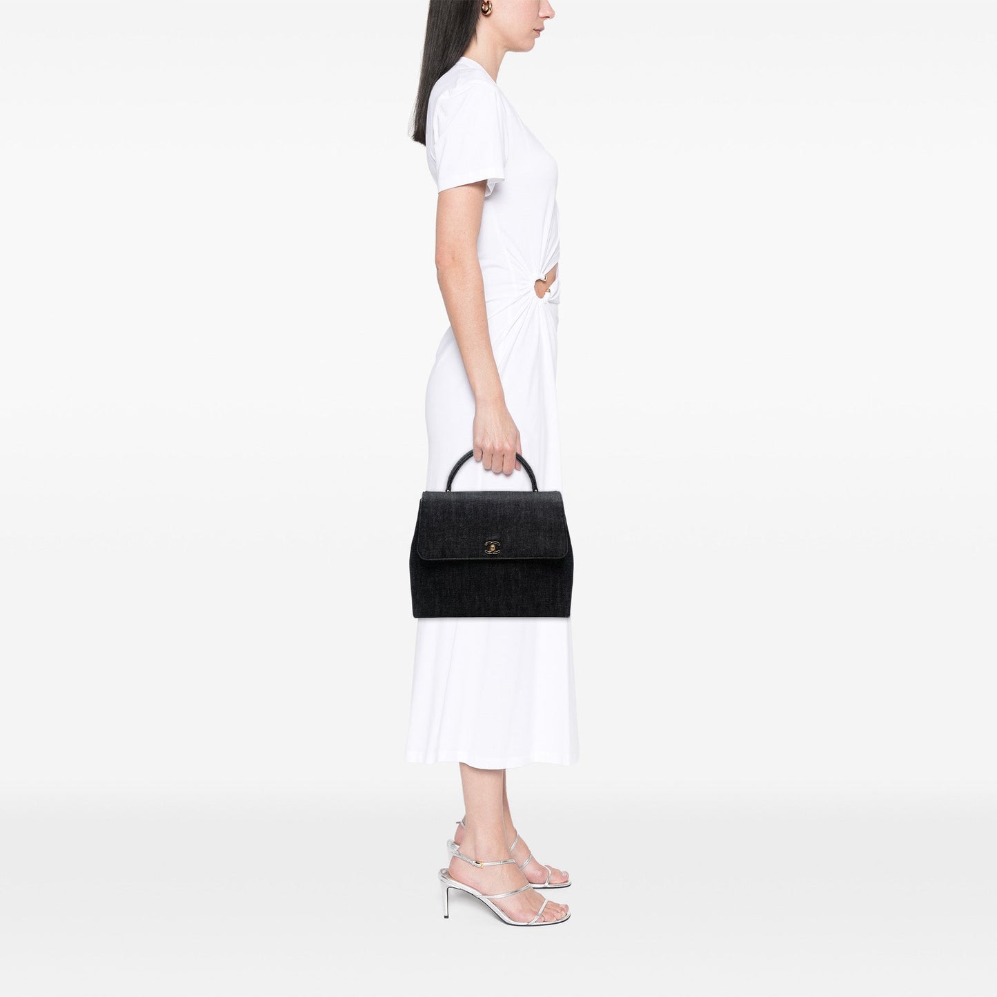 Black Chanel CC Denim Kelly Top Handle Bag