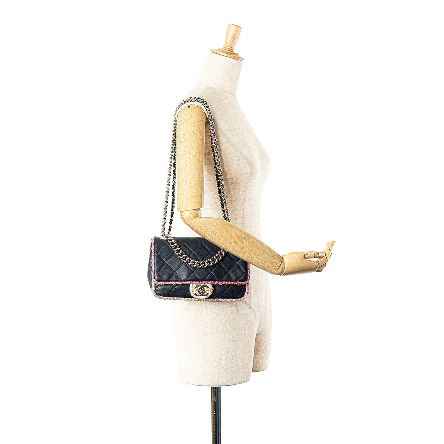 Blue Chanel Quilted Lambskin and Tweed Elegant Trim Flap Satchel