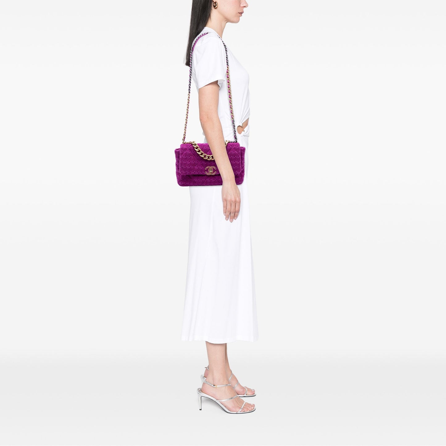 Purple Chanel Large Tweed 19 Flap Satchel