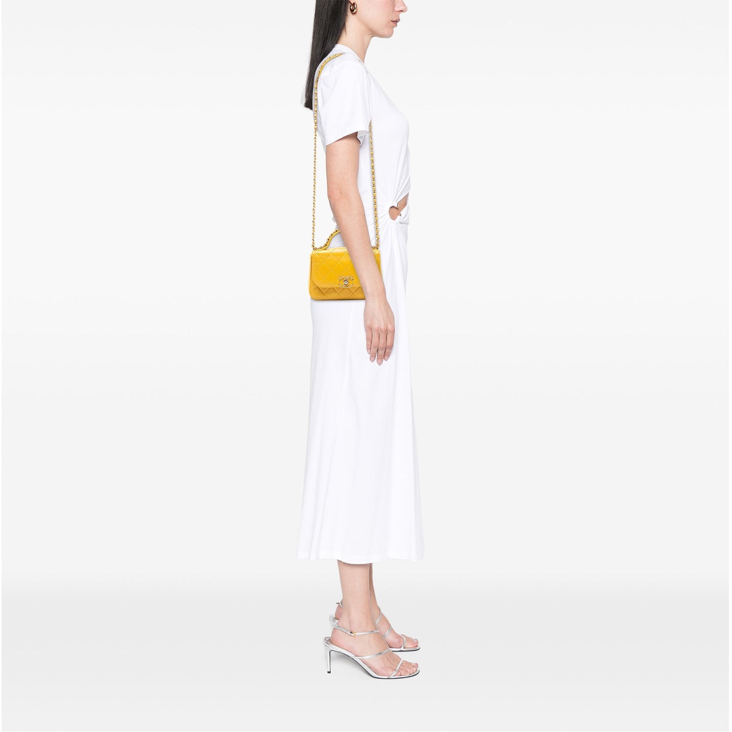 Yellow Chanel Small Quilted Lambskin Chain Infinity Top Handle Bag Satchel