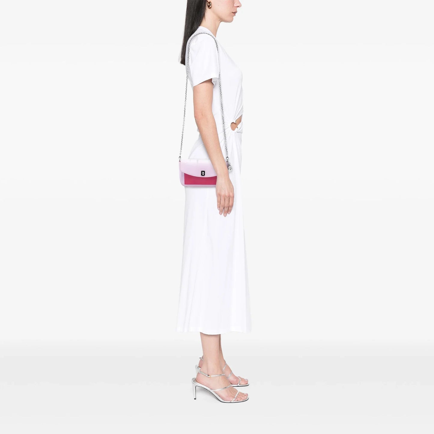 Pink Dior Tricolor Leather Turn Lock Wallet on Chain Crossbody Bag