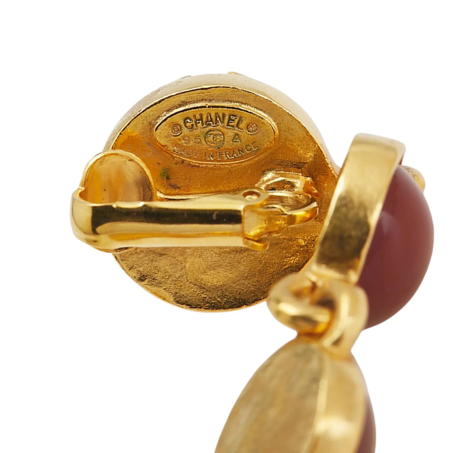 Gold Chanel Gold Plated CC Gripoix Drop Clip On Earrings