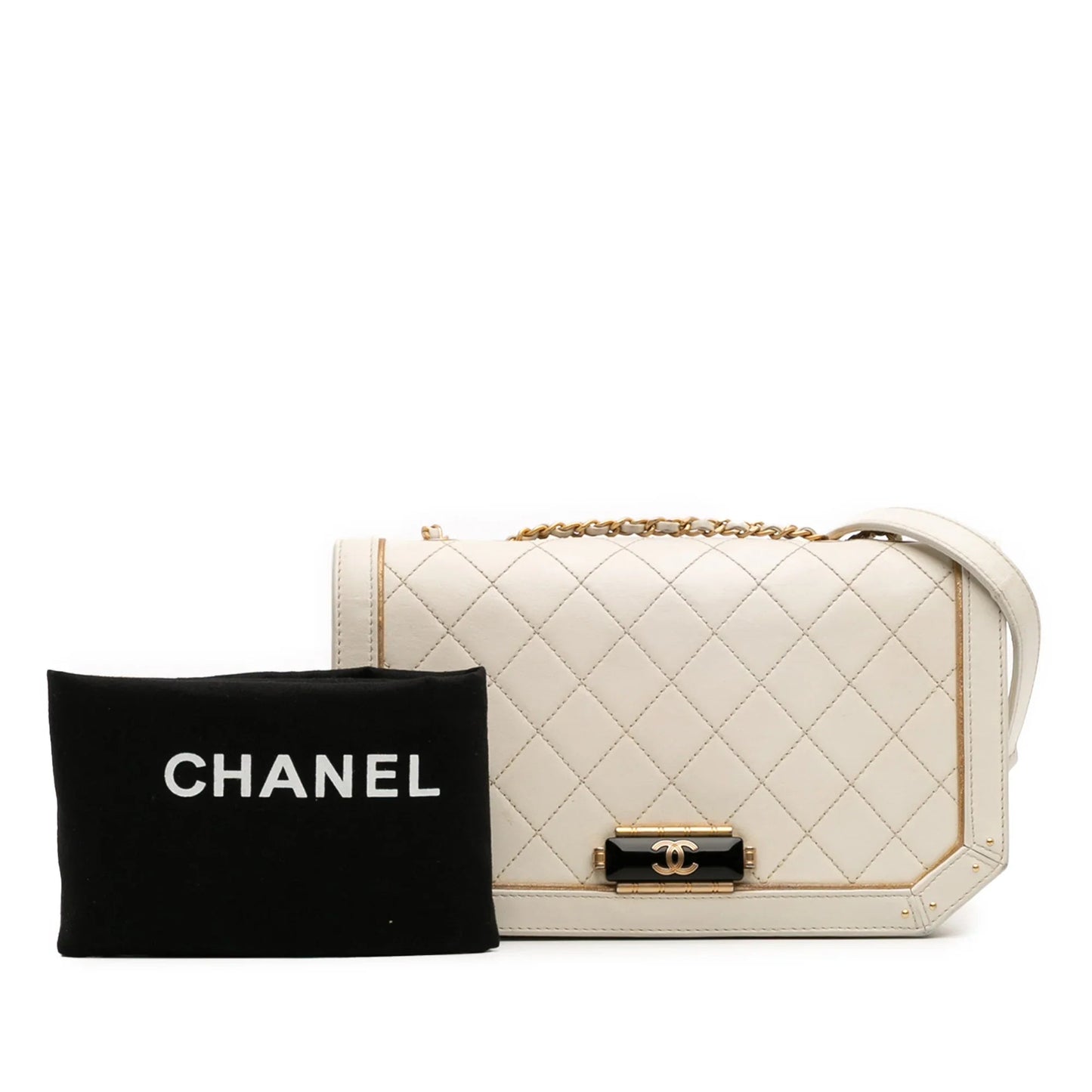 White Chanel Medium Quilted Calfskin Octagon CC Clasp Flap Crossbody Bag