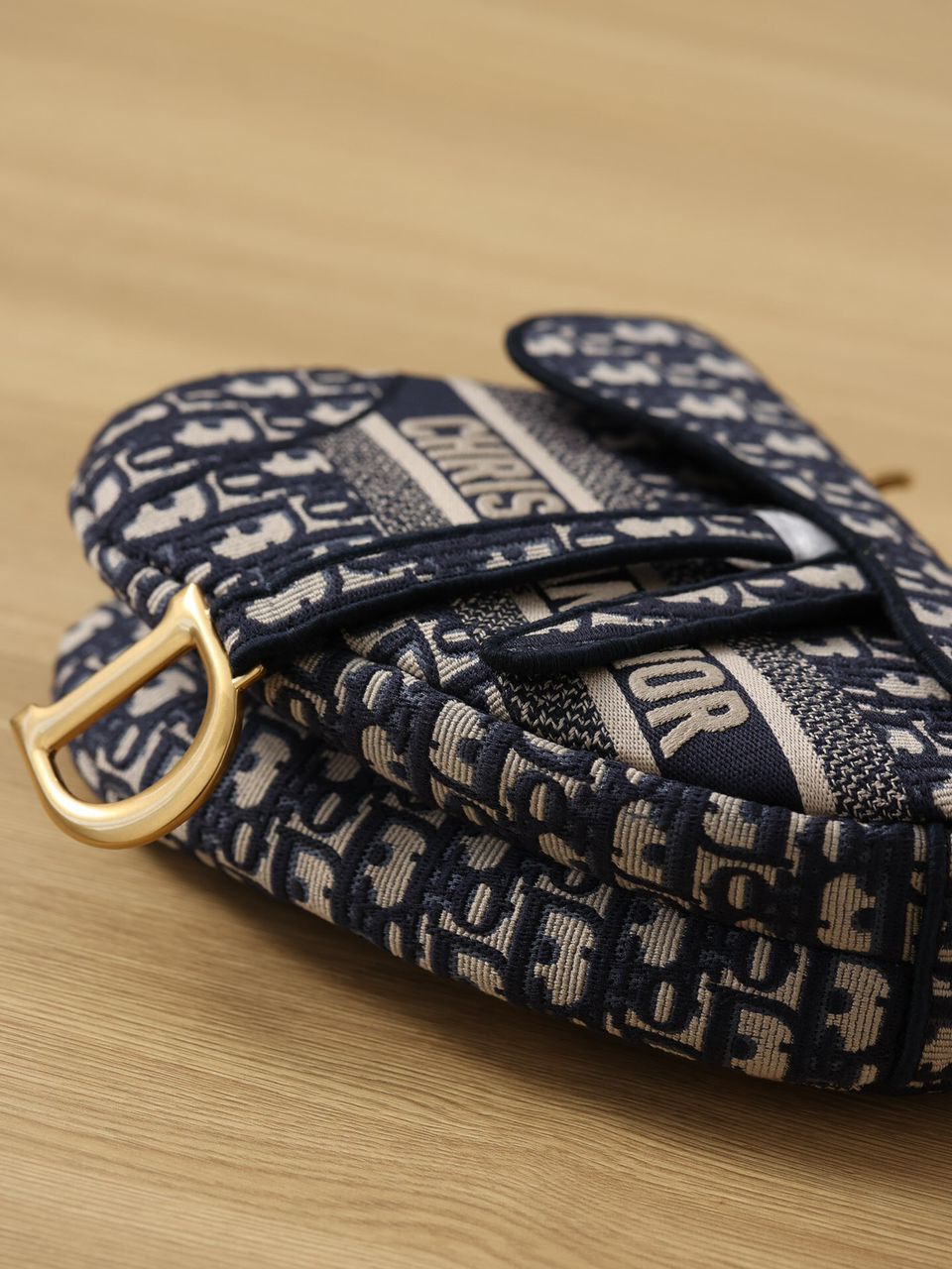 Top Quality Logo Saddle Bag Oblique Embroidered Canvas Blue/Beige For Women 25cm/10in CD