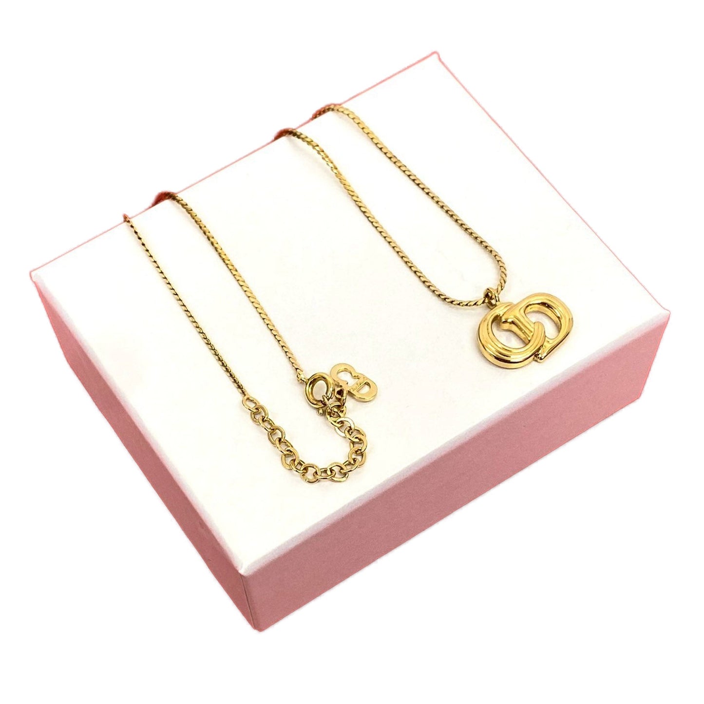 Gold Dior Gold Plated CD Logo Pendant Necklace