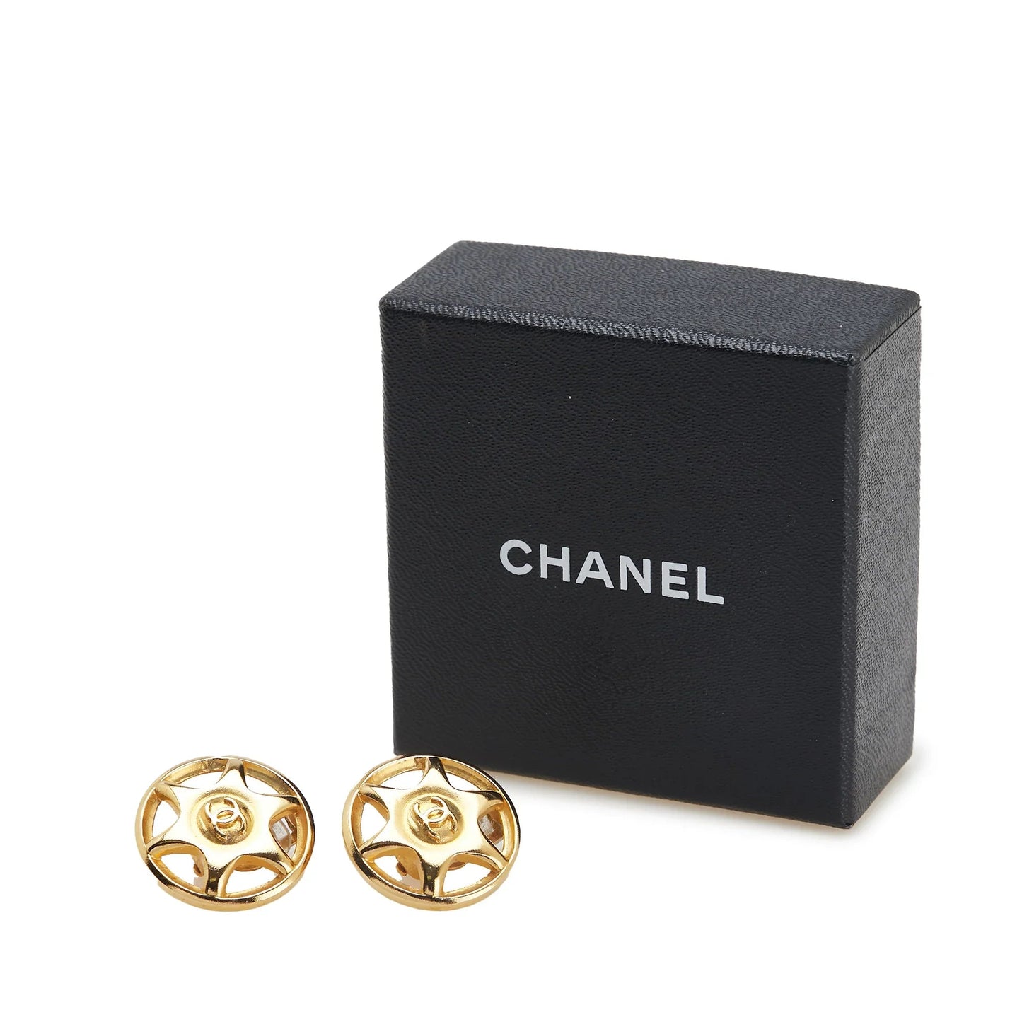 Gold Chanel Gold Plated CC Round Star Clip On Earrings